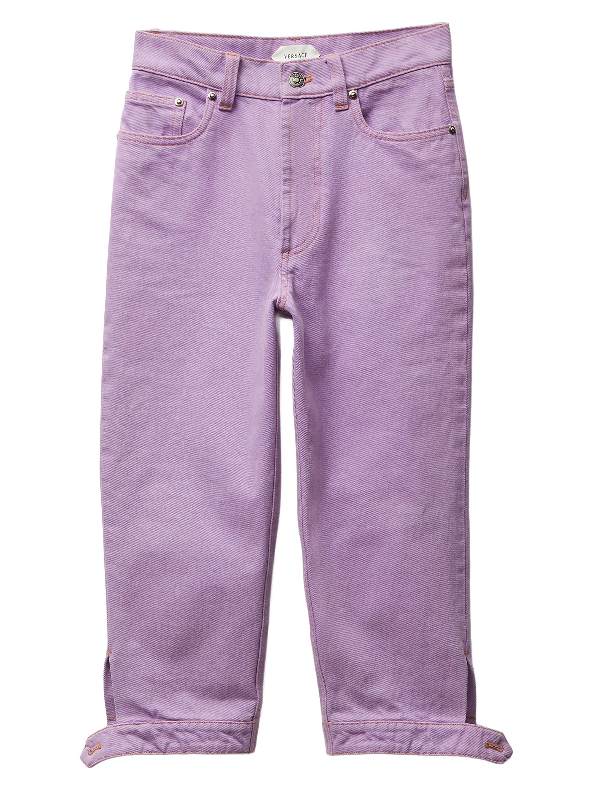Versace Women's Buttoned-Cuff Crop Jeans - Lilac Arch