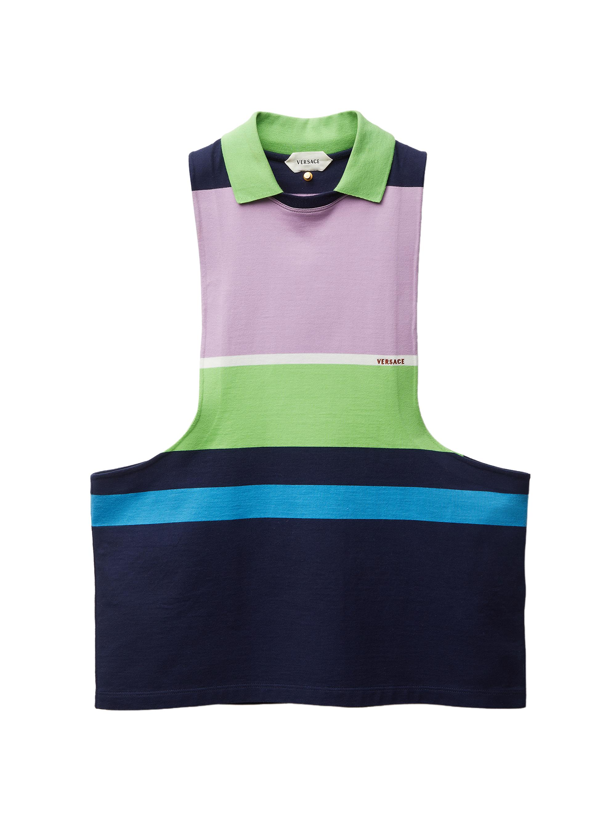 Versace Women's Striped Cotton Sleeveless Polo Tank - Multi Color