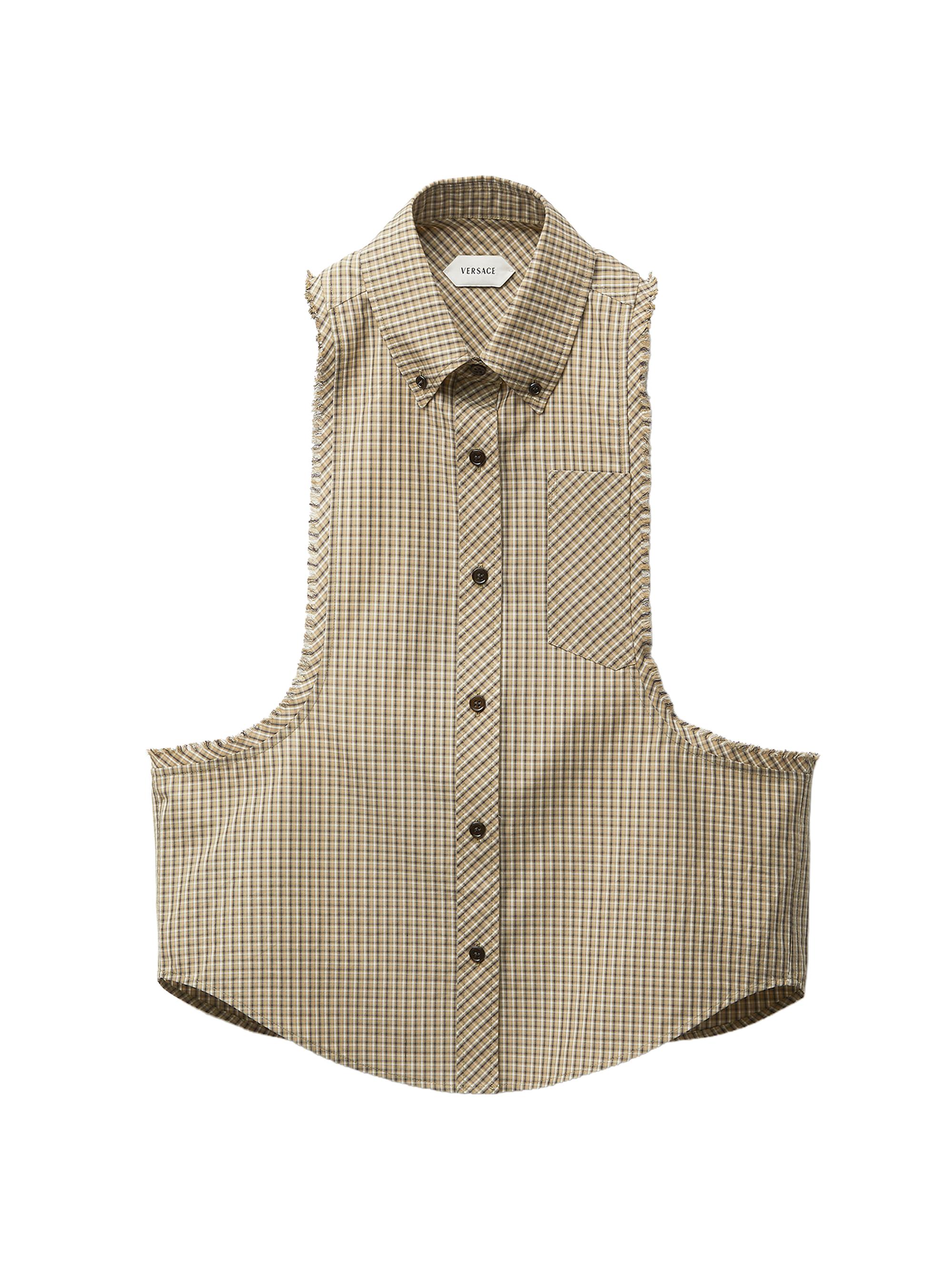 Versace Women's Micro-Check Cotton-Poplin Sleeveless Shirt - Multi Color