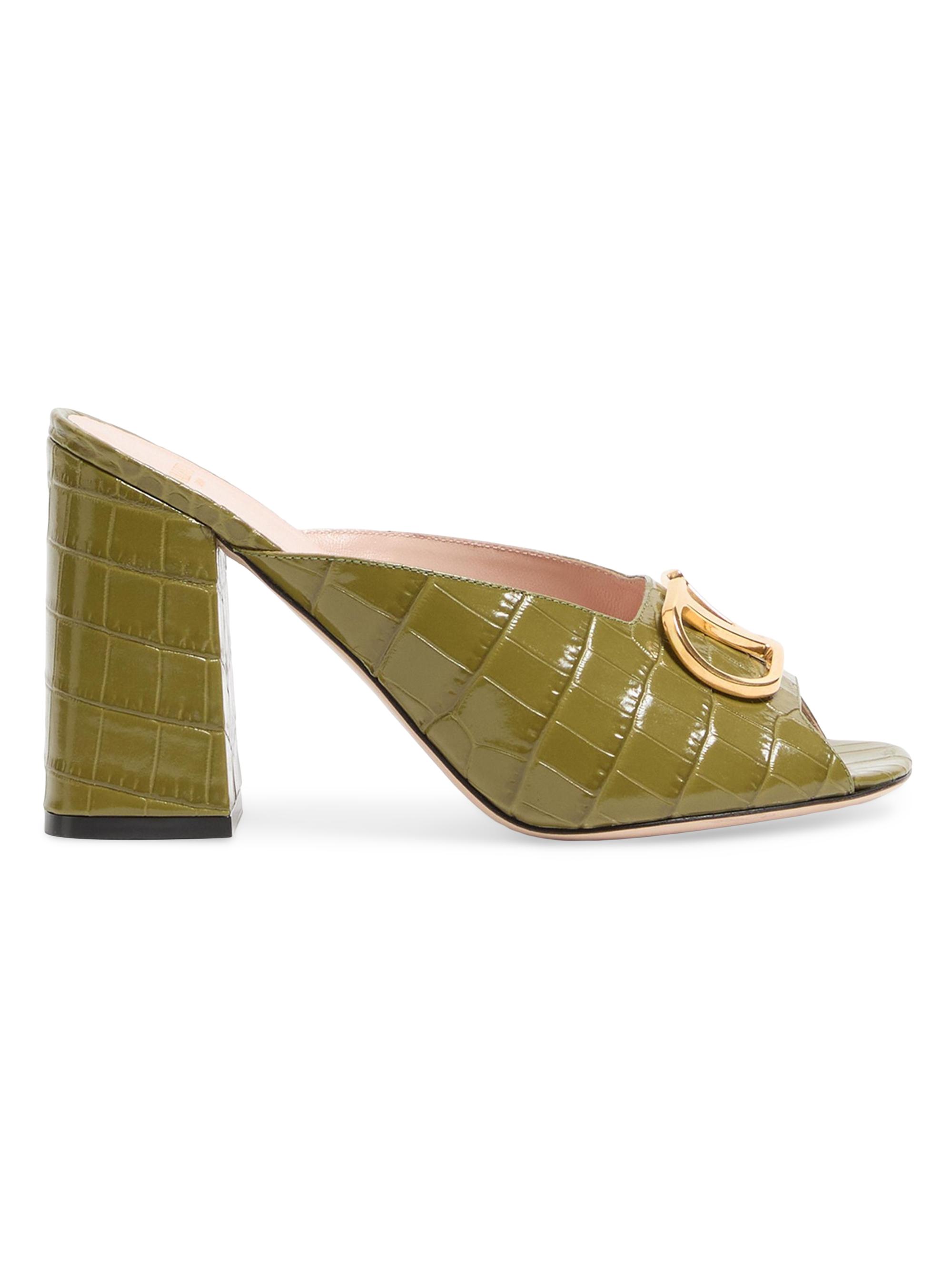 Valentino Garavani Women's VLogo Signature 95MM Slide Sandals in Printed Calfskin - Green