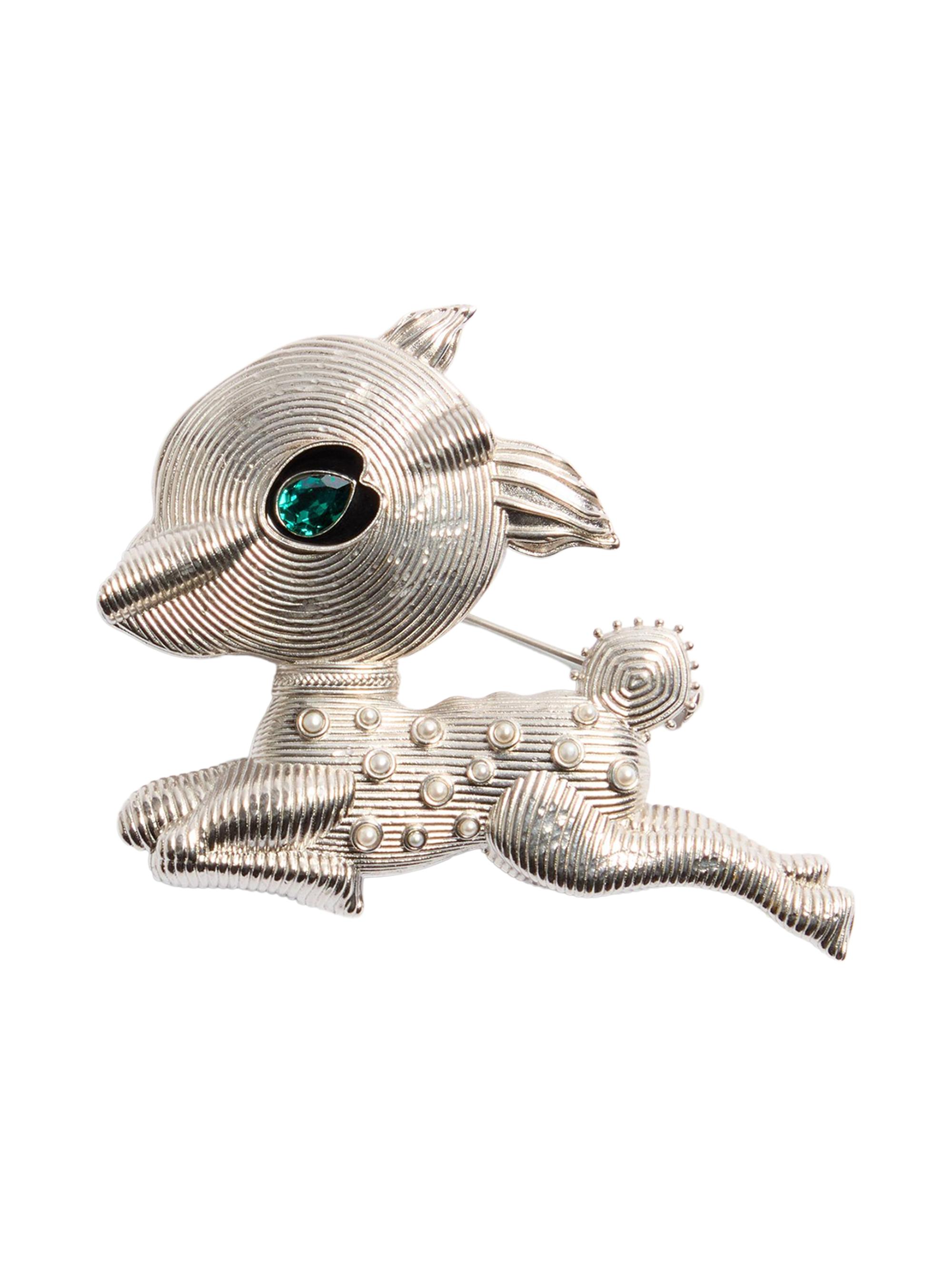 Valentino Garavani Men's Fil Perdu Metal Brooch with Pearls and Swarovski Crystals - Palladium