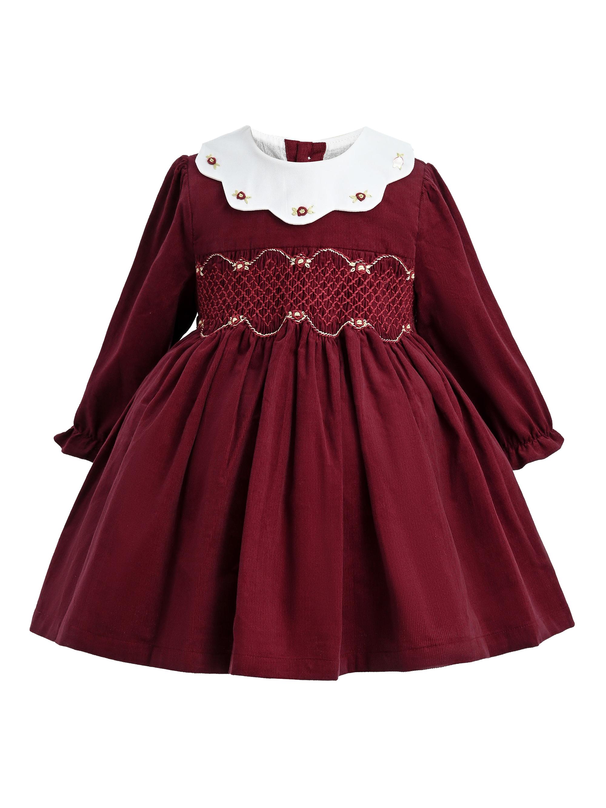 Tulleen Baby Girl's & Little Girl's Smocked Holiday Dress - Burgundy 36 Months