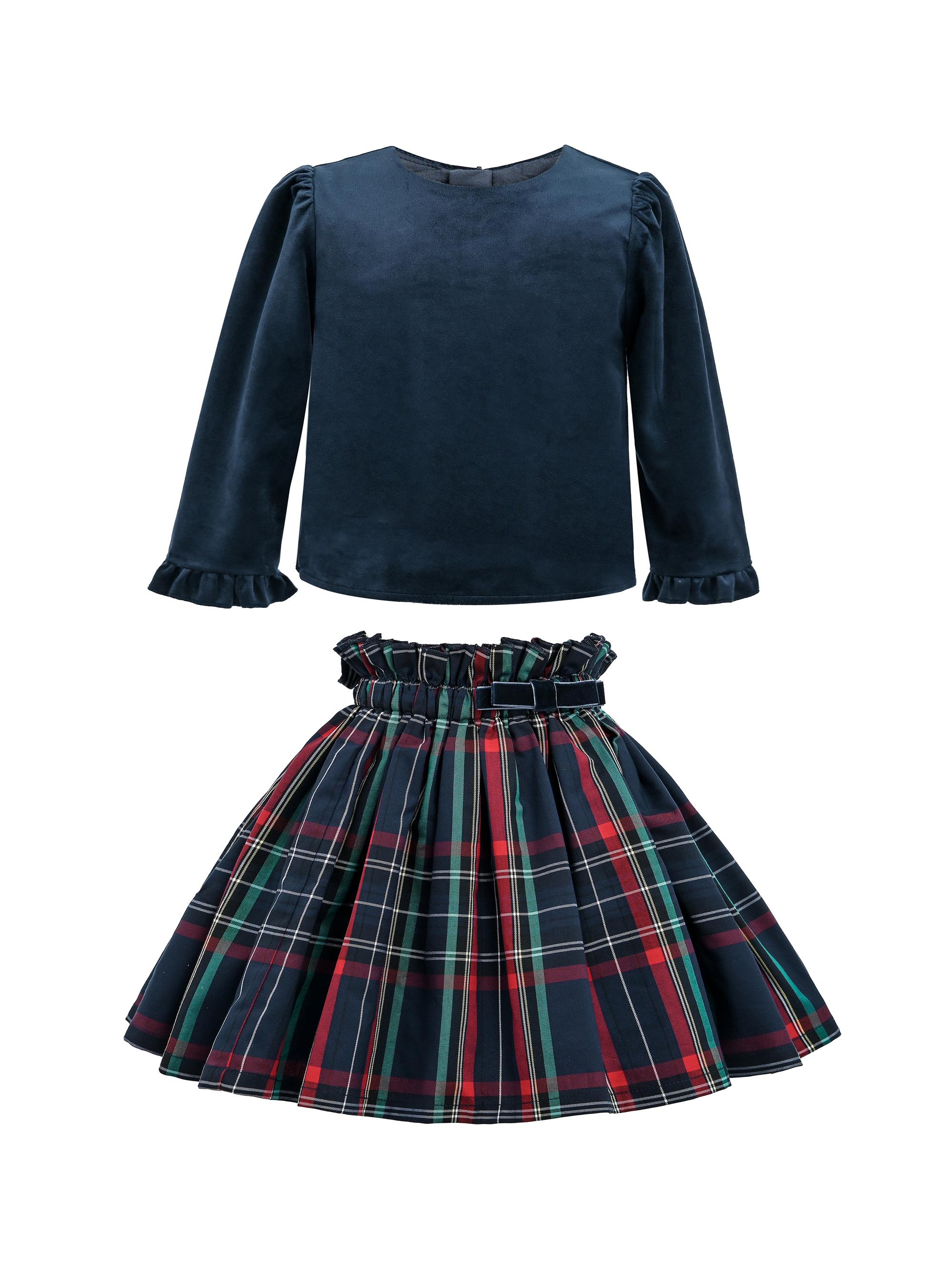 Tulleen Little Girl's Two-Piece Bow Skirt Set - Navy 36 Months