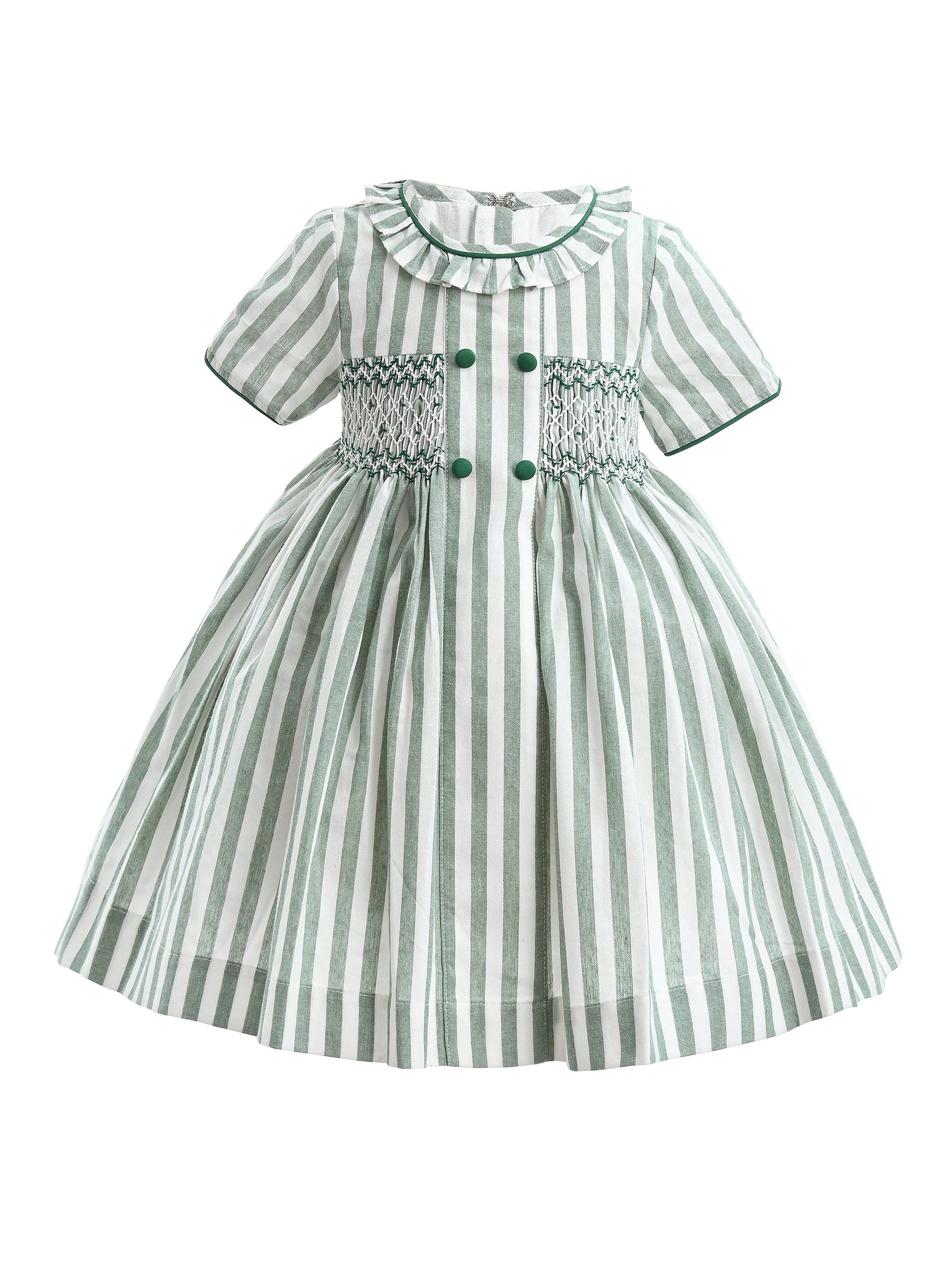 Tulleen Baby Girl's & Little Girl's Button-Up Stripe Dress - Green 36 Months