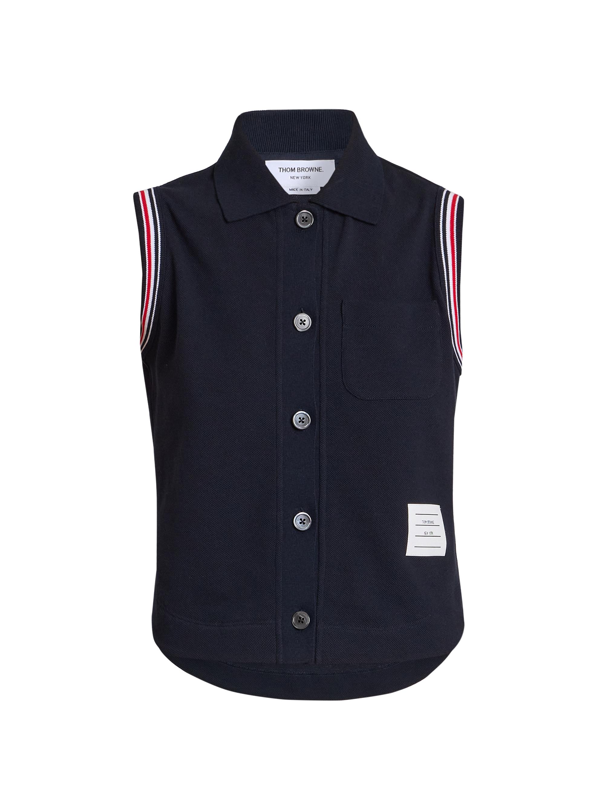 Thom Browne Women's Striped Trim Cotton Sleeveless Shirt - Navy
