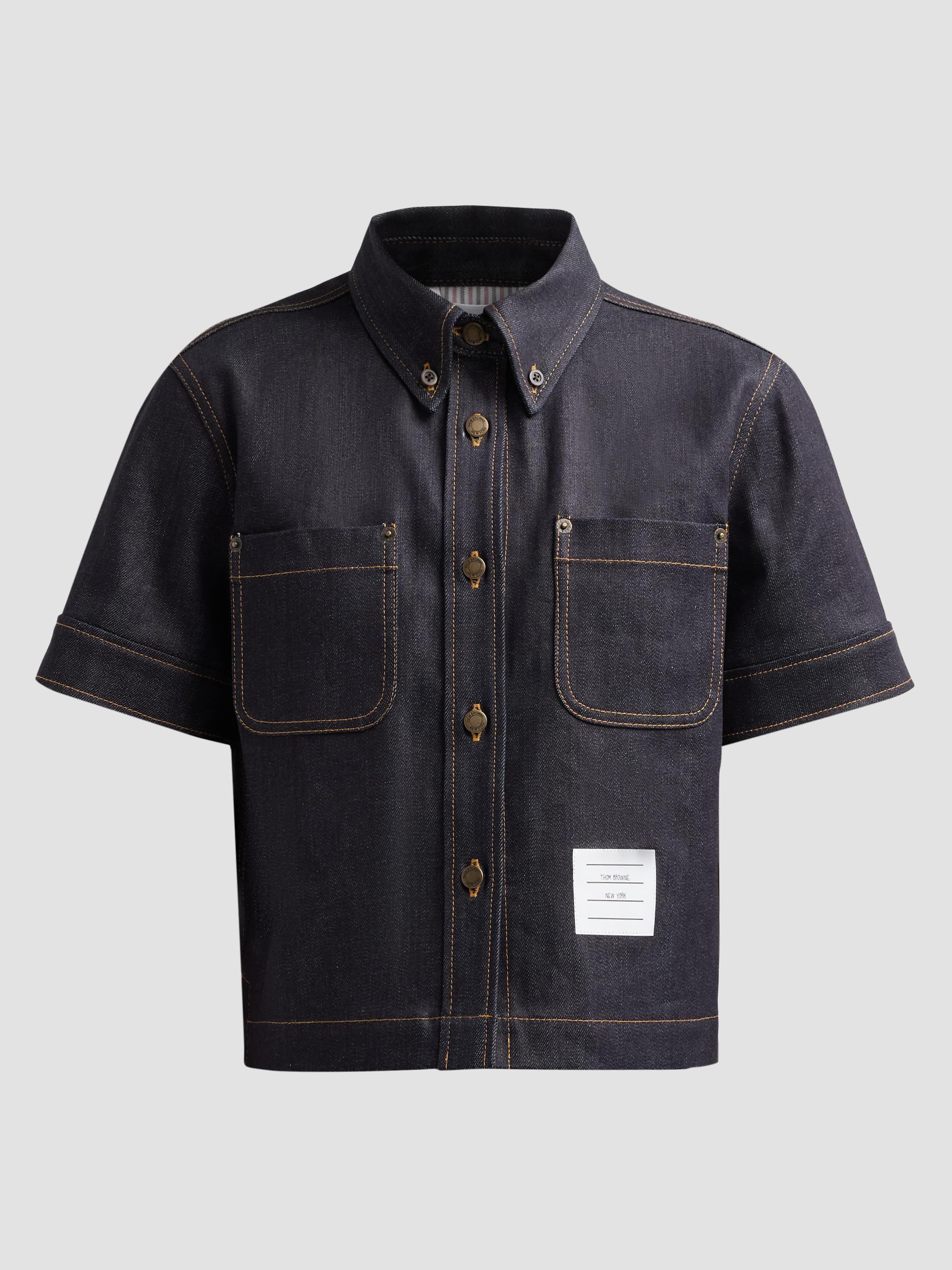 Thom Browne Women's Denim Button-Down Short-Sleeve Shirt - Navy | Thumbnail 6