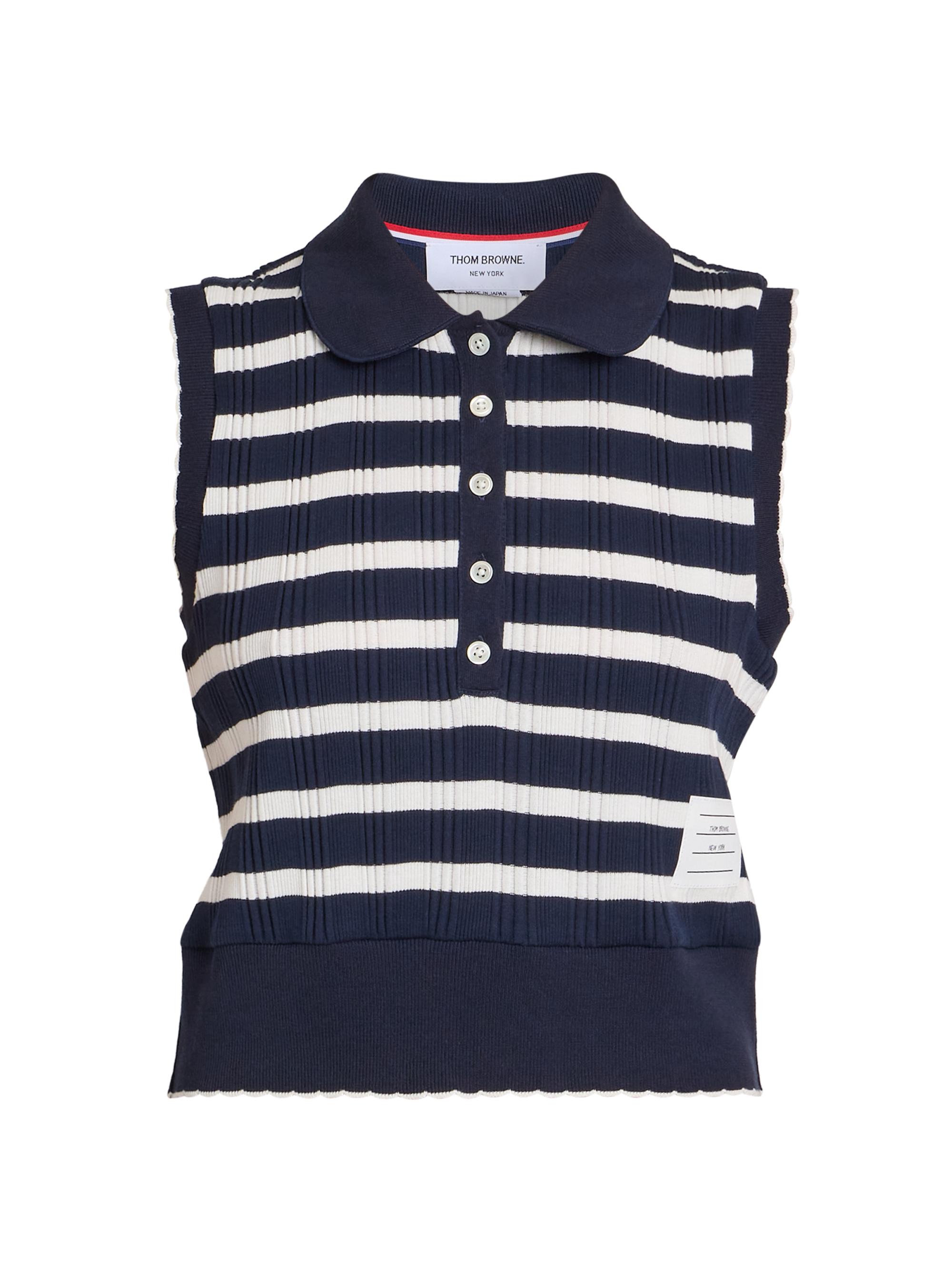 Thom Browne Women's Stripe Cotton Sleeveless Top - Navy White