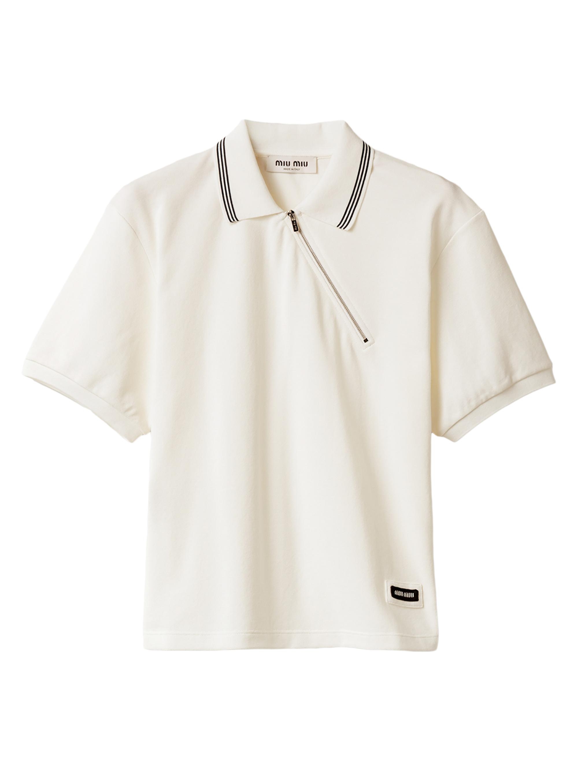 Miu Miu Women's Cotton Piqué Zippered Polo Shirt - White