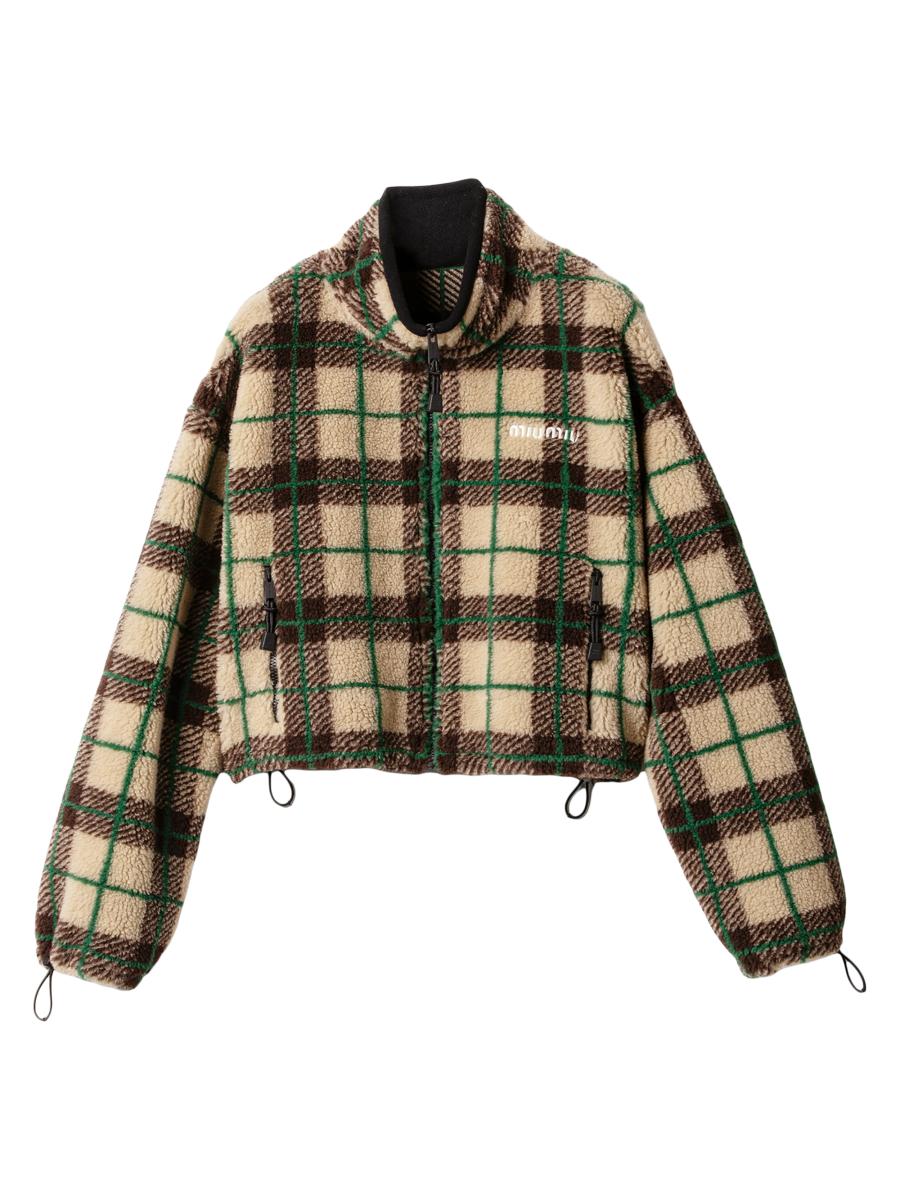 Miu Miu Checked Teddy Jacket with Zipper | Saks Fifth Avenue