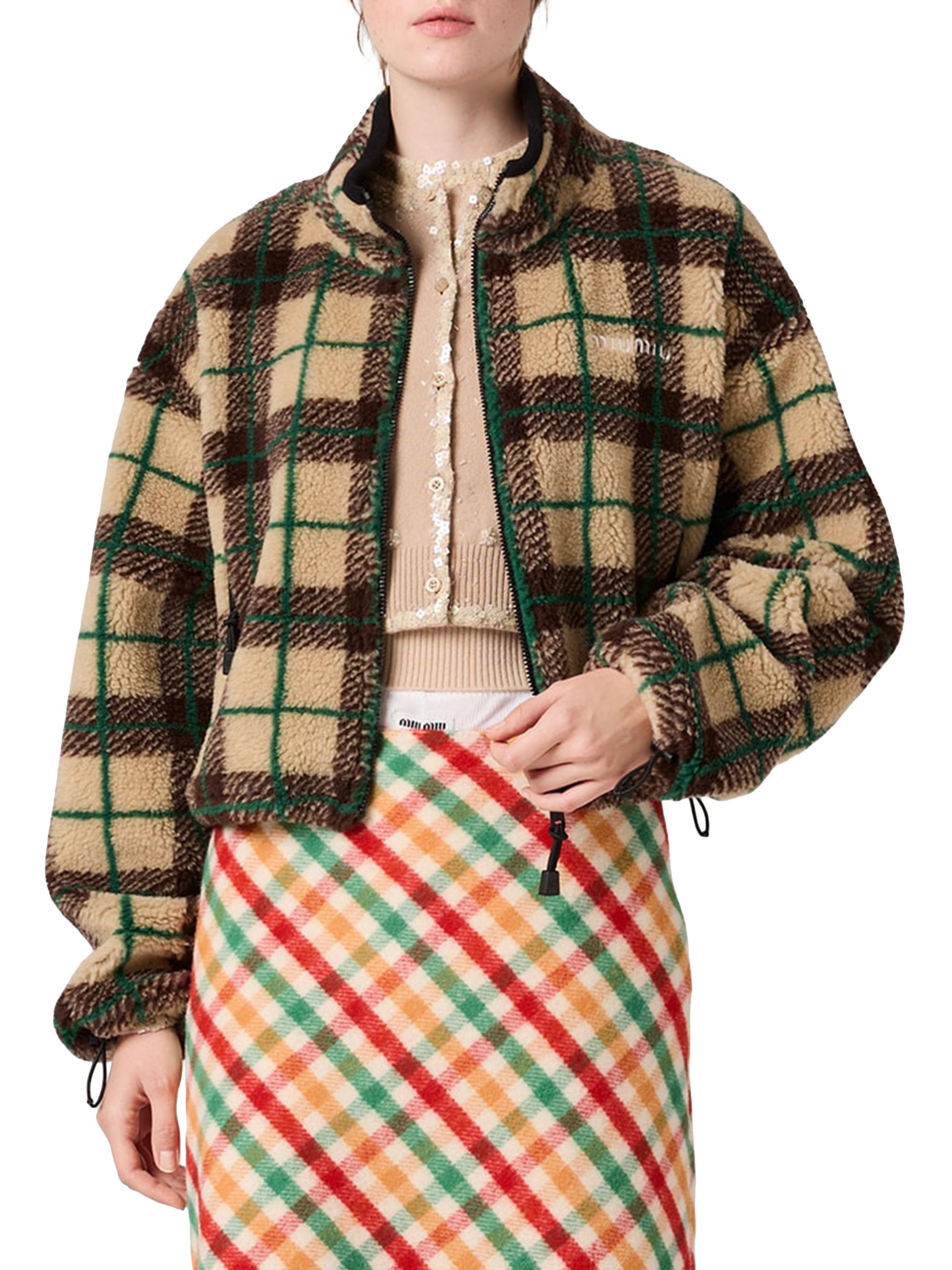 Miu Miu Checked Teddy Jacket with Zipper | Saks Fifth Avenue