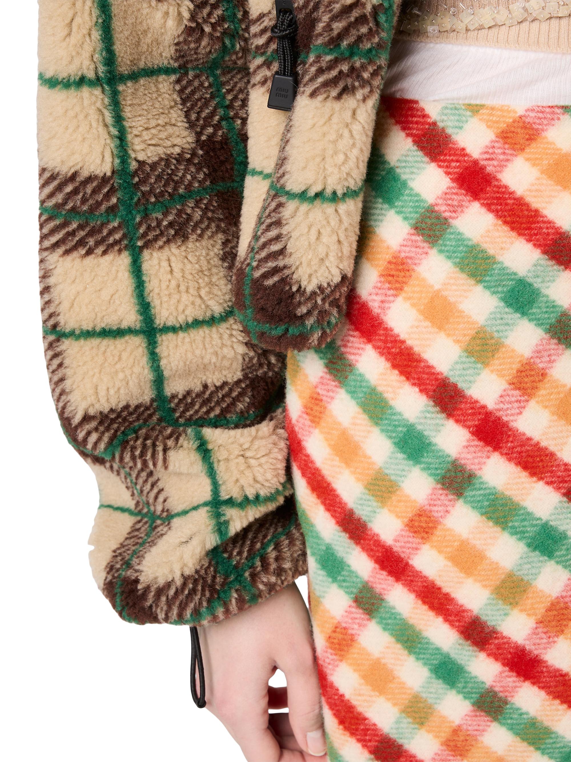 Miu Miu Checked Teddy Jacket with Zipper | Saks Fifth Avenue