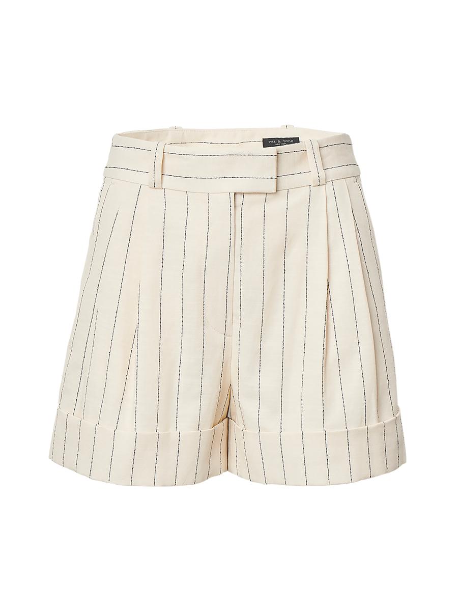 Rag & Bone Neila Striped Cuffed-hem Shorts In White