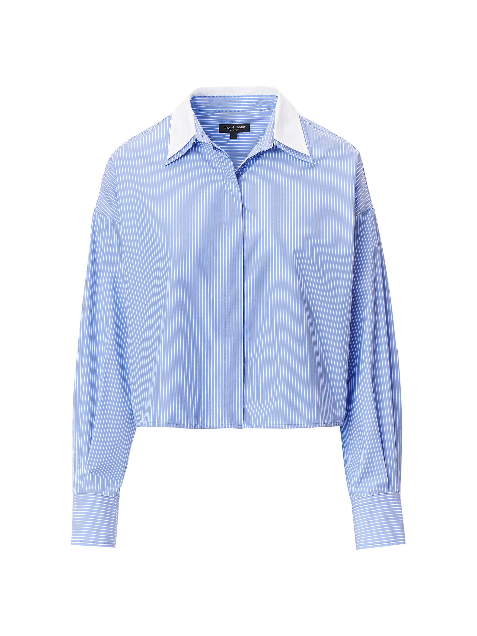 rag & bone Women's Marin Stripe Layered Cotton Shirt - Blue Stripe