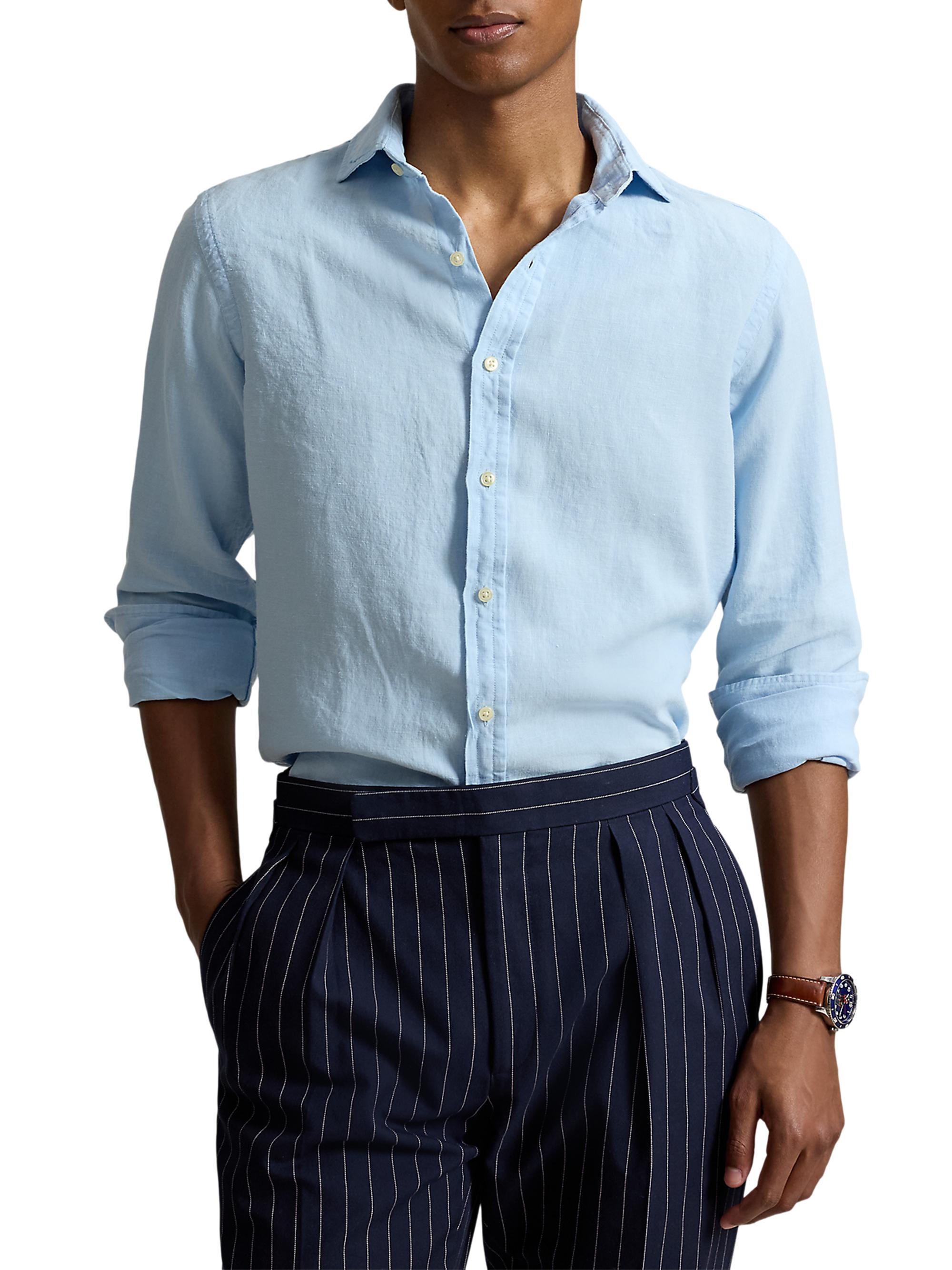 Polo Ralph Lauren Men's Linen Button-Front Shirt - Office Blue | Thumbnail 3