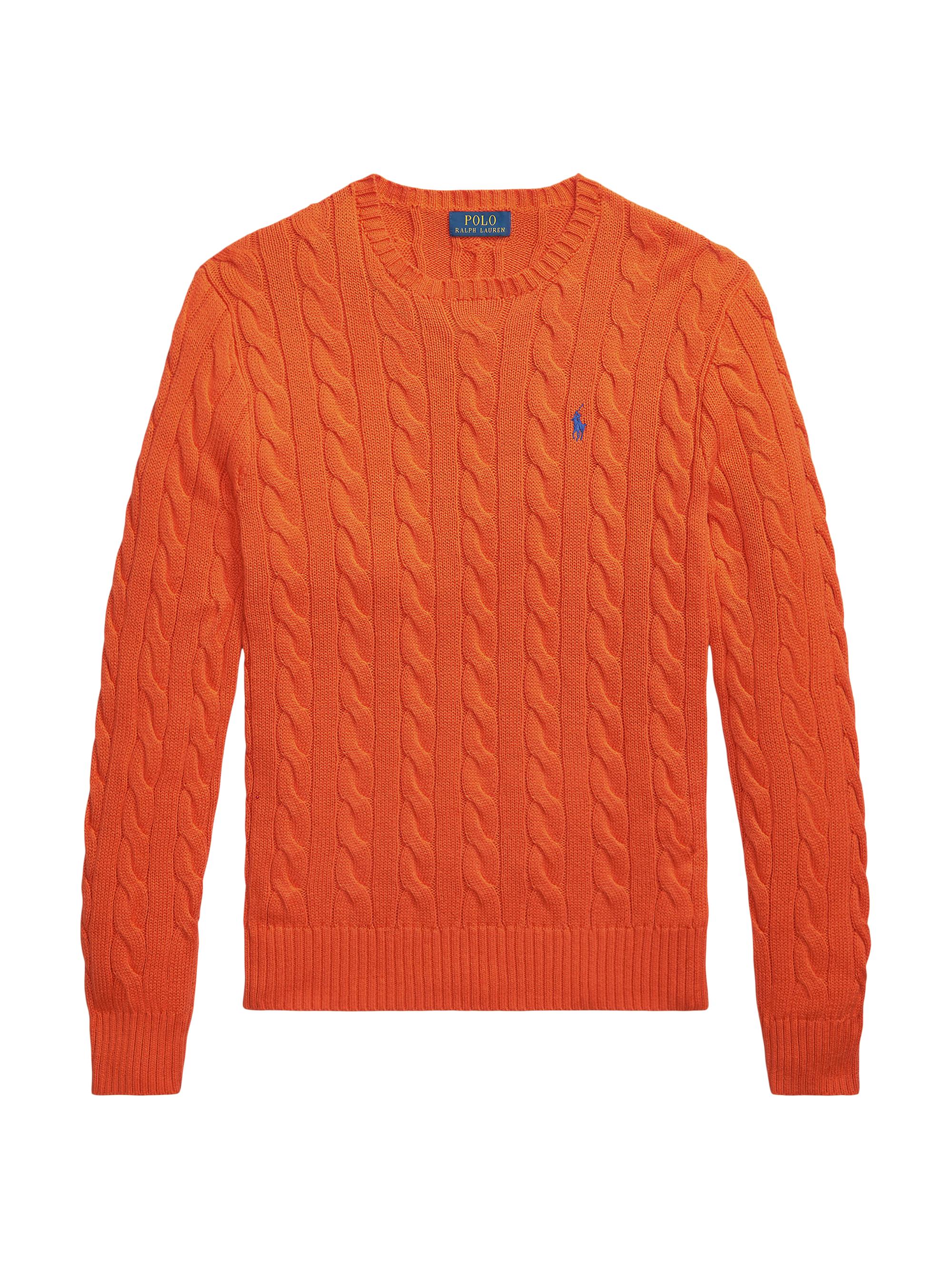 Polo Ralph Lauren Men's Cable-Knit Roving Cotton Sweater - Sailing Orange