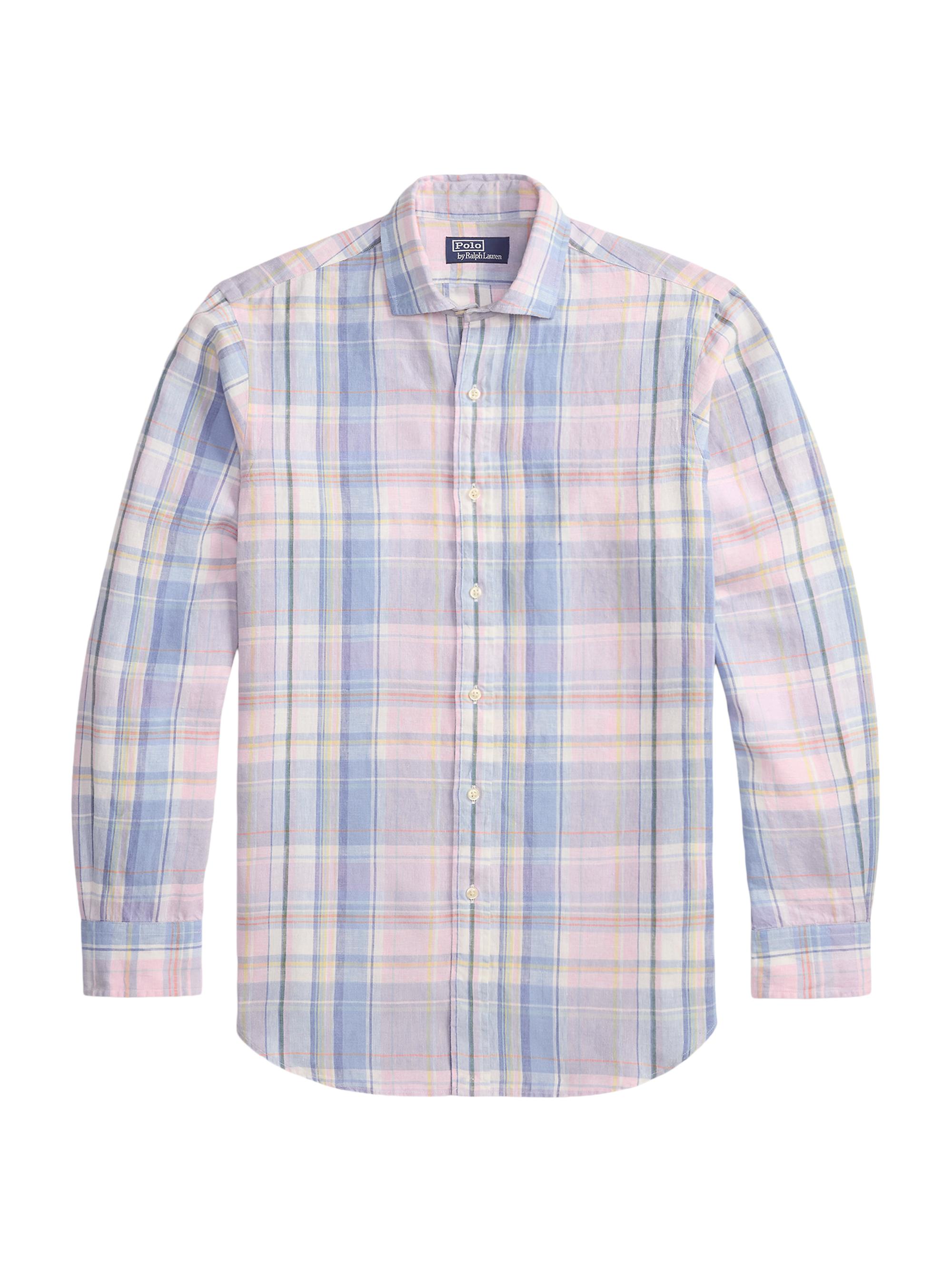 Polo Ralph Lauren Men's Slubby Linen Plaid Shirt - Pink Blue Multi