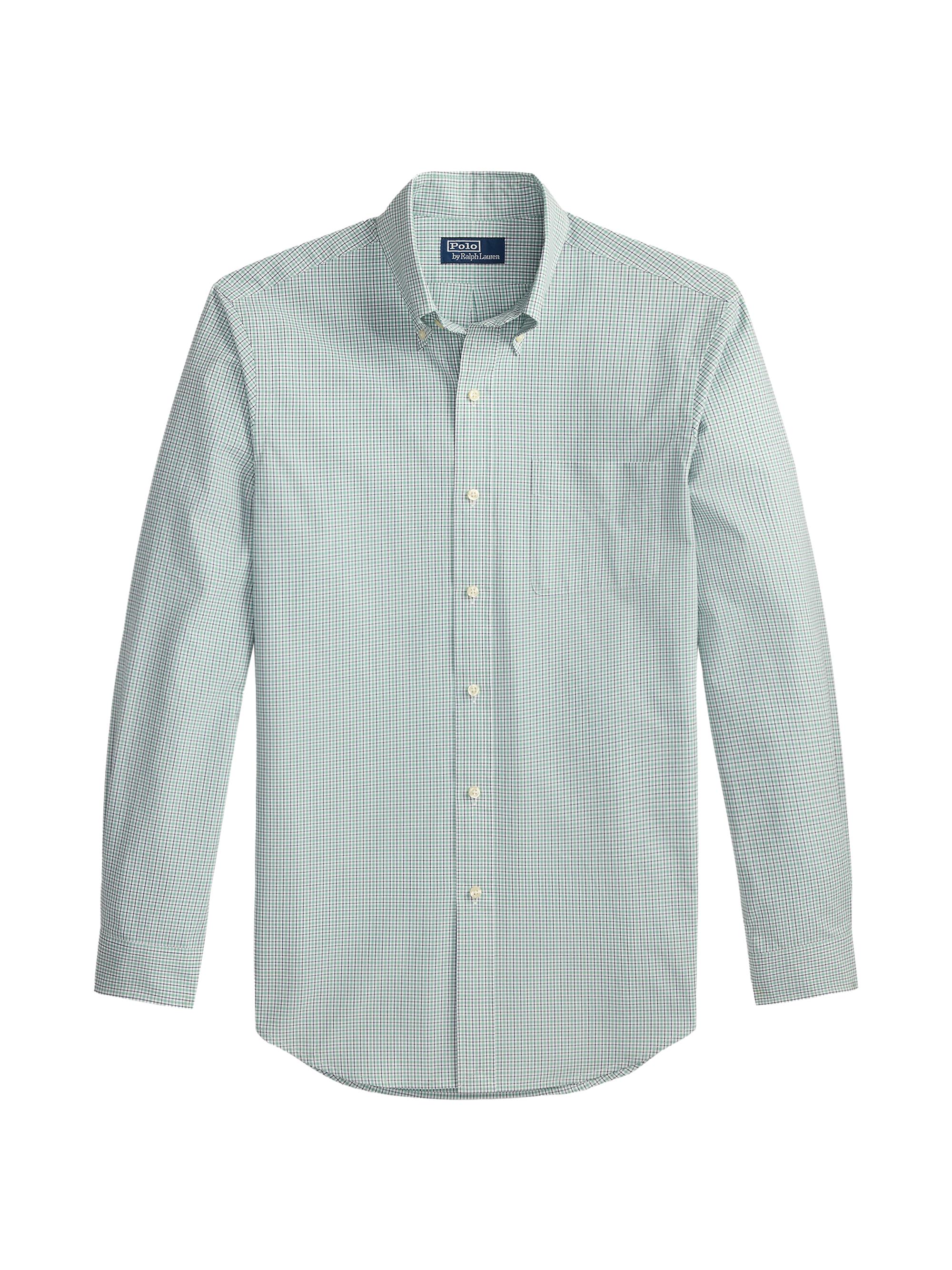 Polo Ralph Lauren Men's Poplin Button-Up Sport Shirt - Essex Green Blue Multi