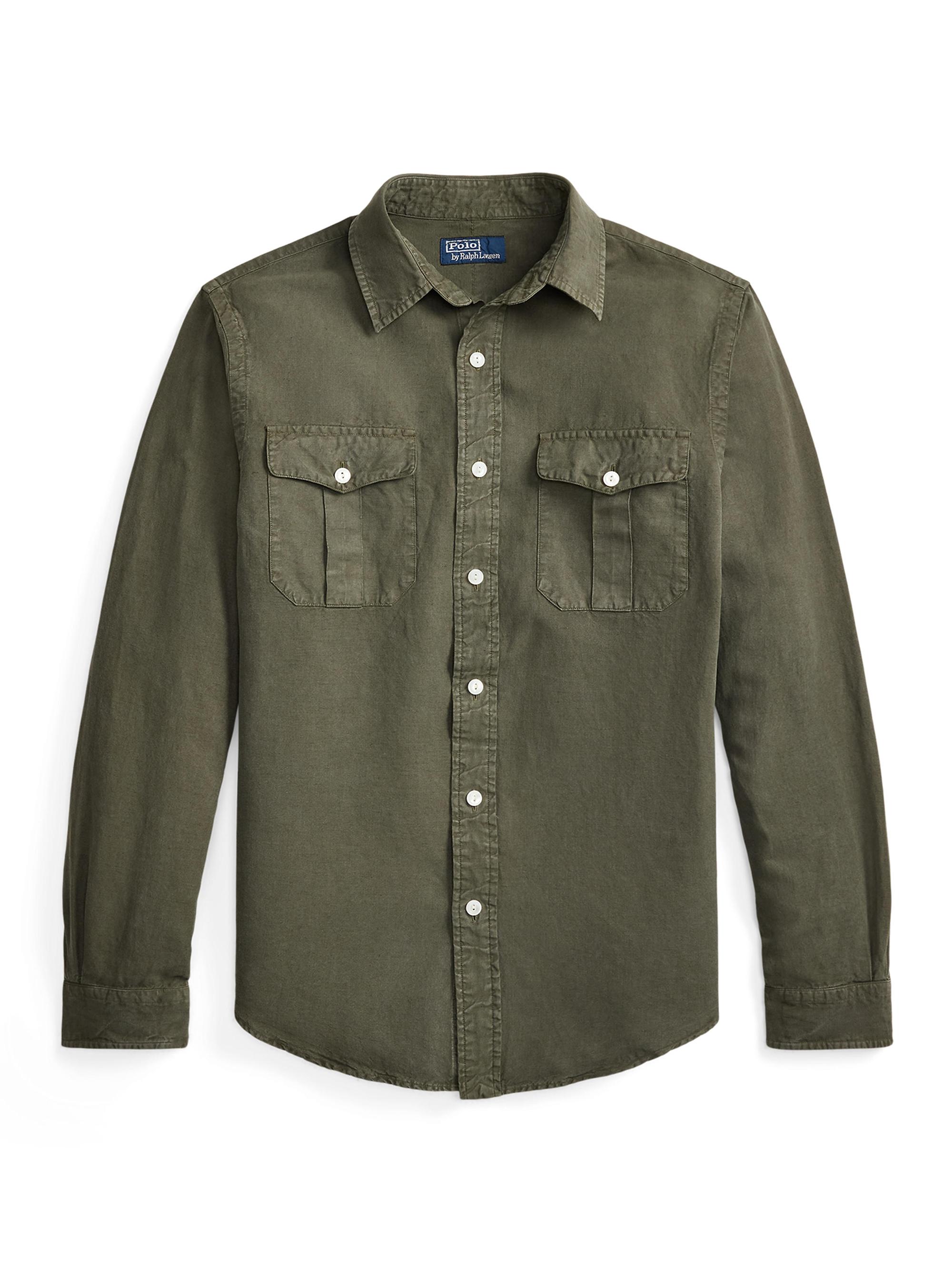 slim fit dress slacks Men's Forest Green Long Sleeve Dress Shirt, Stain Repellent, Wrinkle Resistant main image 0