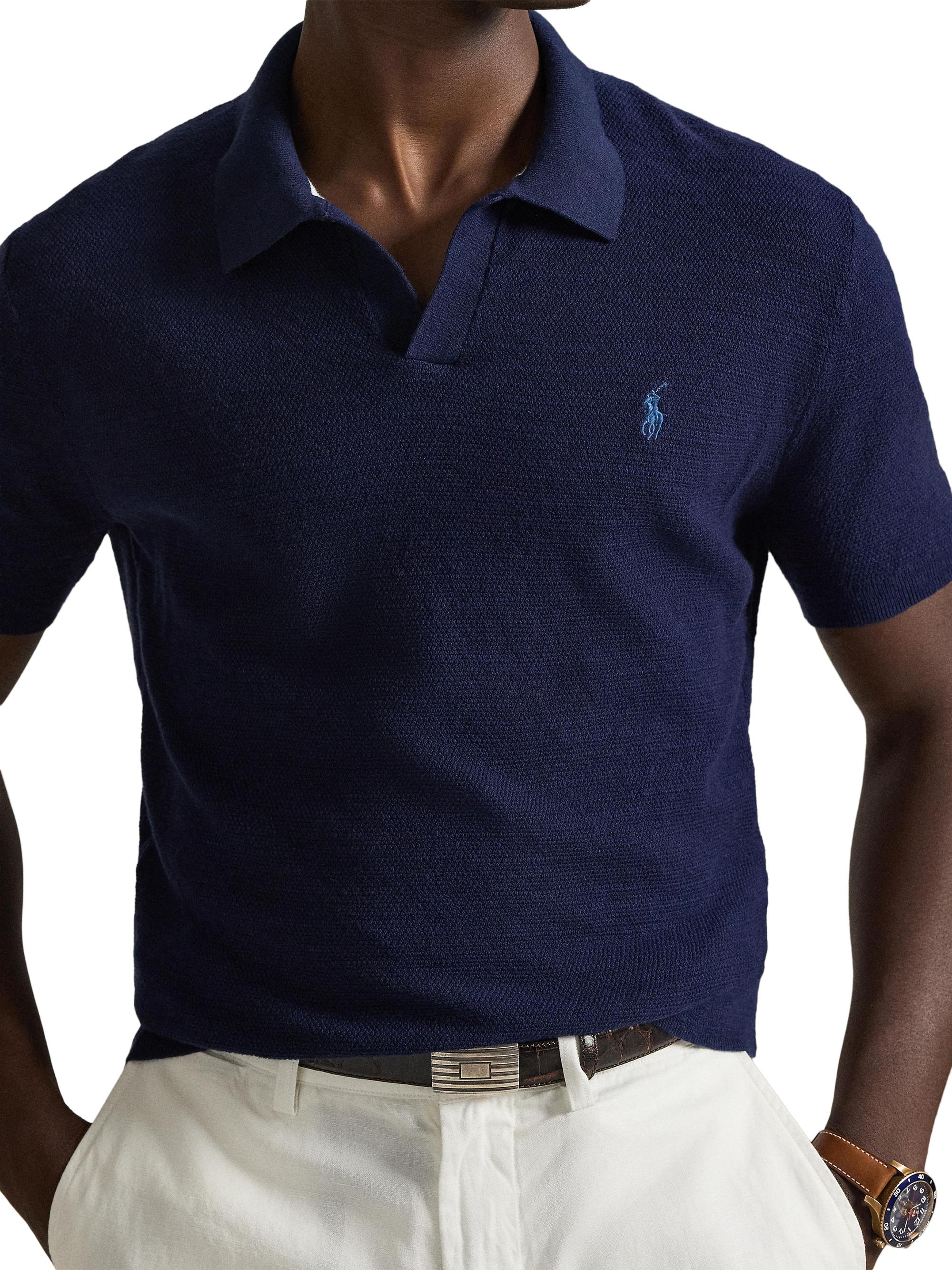 Polo by Ralph Lauren ネイビー リネン100% W34 Polo Ralph Lauren Cotton-Linen Knit Polo Shirt | Saks Fifth Avenue