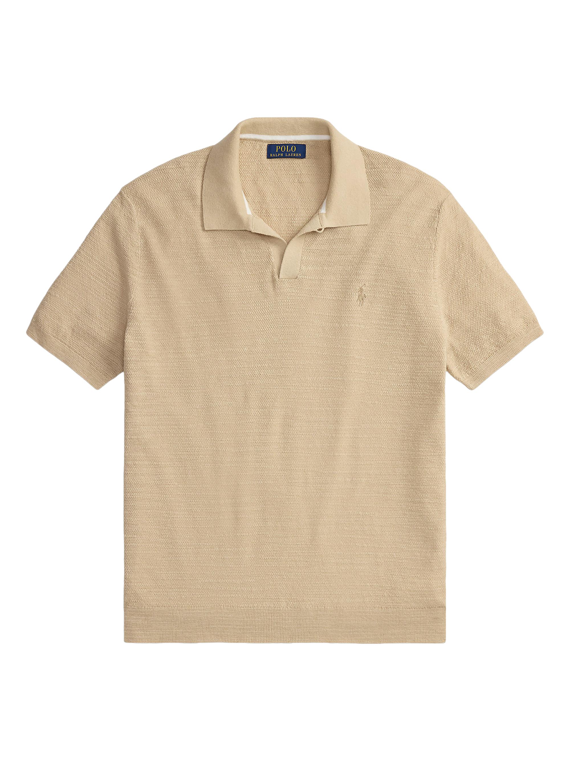 Polo Ralph Lauren Men's Cotton-Linen Knit Polo Shirt - Dune Tan Deck Wash White
