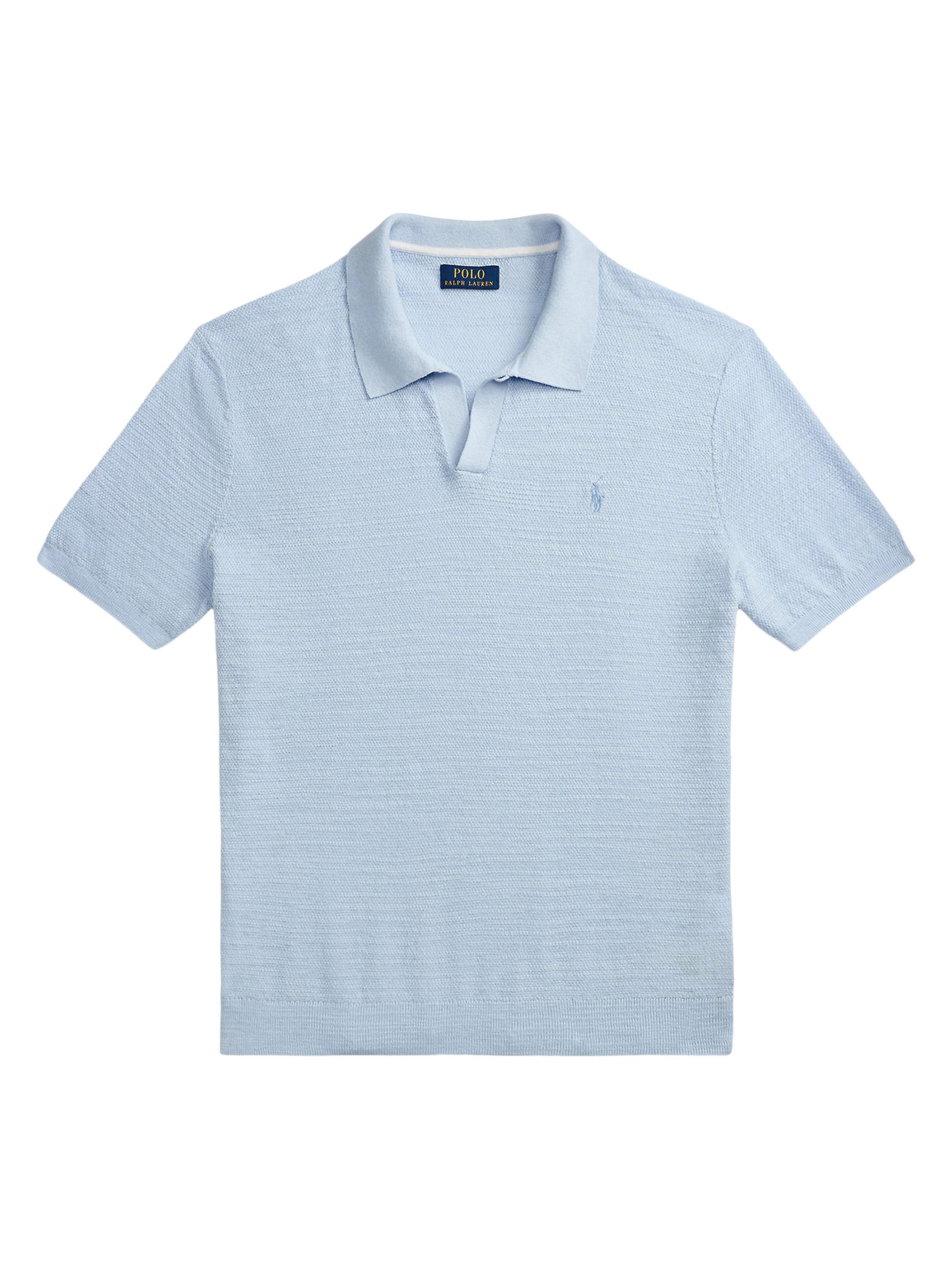 Polo Ralph Lauren Men's Cotton-Linen Knit Polo Shirt - Office Blue Deck Wash White