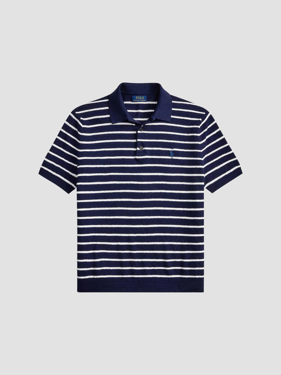 Polo Ralph Lauren Striped Cotton-Linen Short-Sleeve Polo Sweater