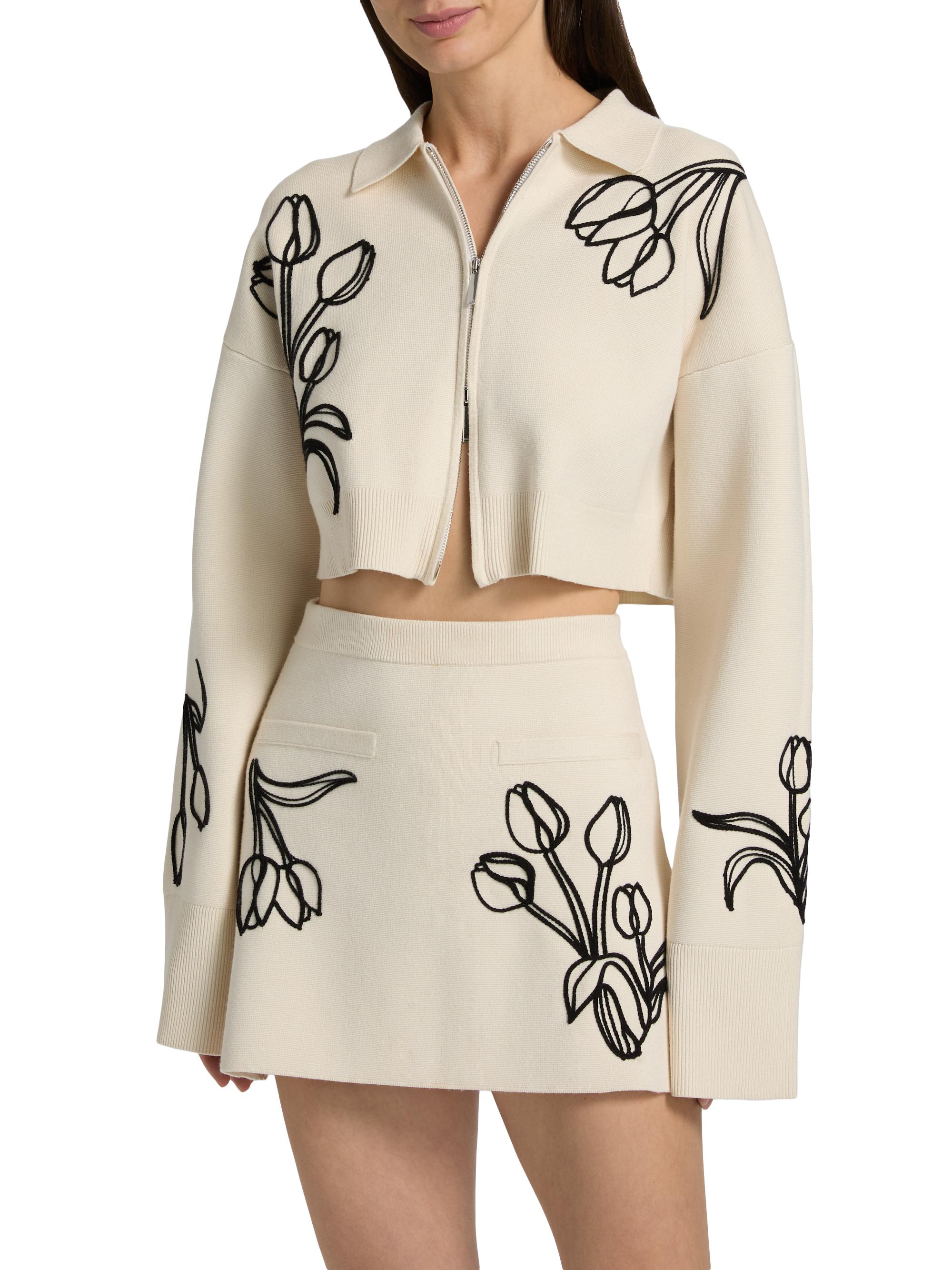 Amur Rosenna Embroidered Knit Zip-Front Top | Saks Fifth Avenue