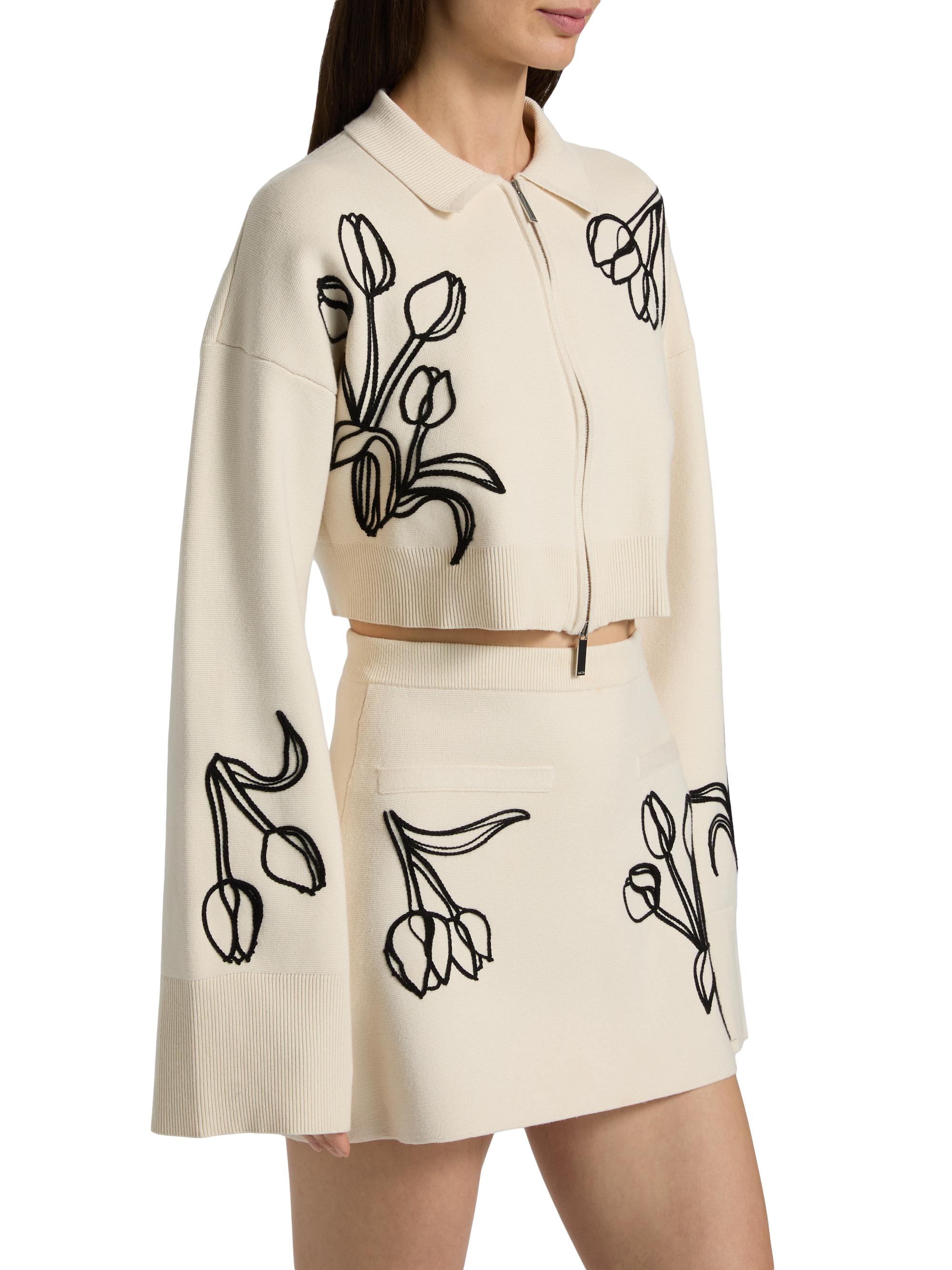 Amur Rosenna Embroidered Knit Zip-Front Top | Saks Fifth Avenue