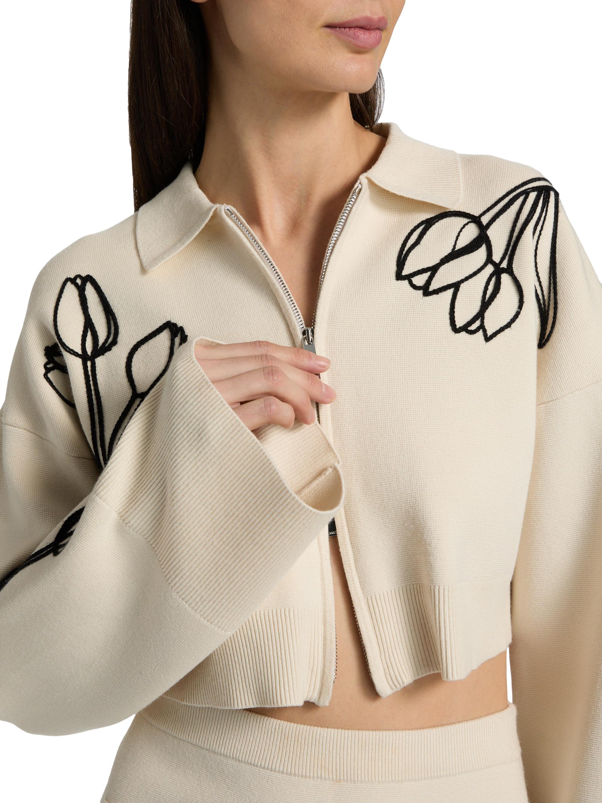 Amur Rosenna Embroidered Knit Zip-Front Top | Saks Fifth Avenue