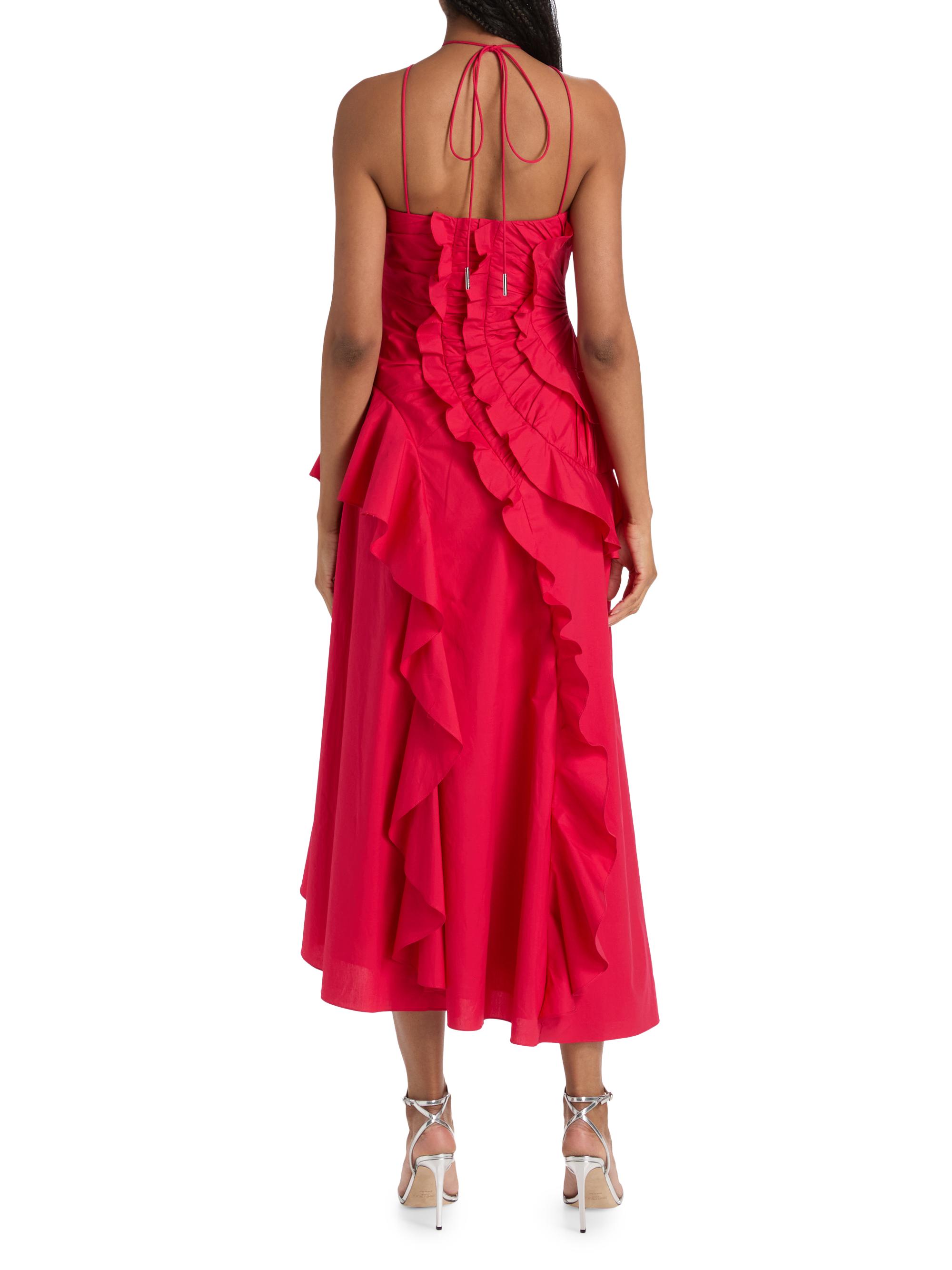 AMUR Ottavia Ruffle Halterneck Midi-Dress | Saks Fifth Avenue