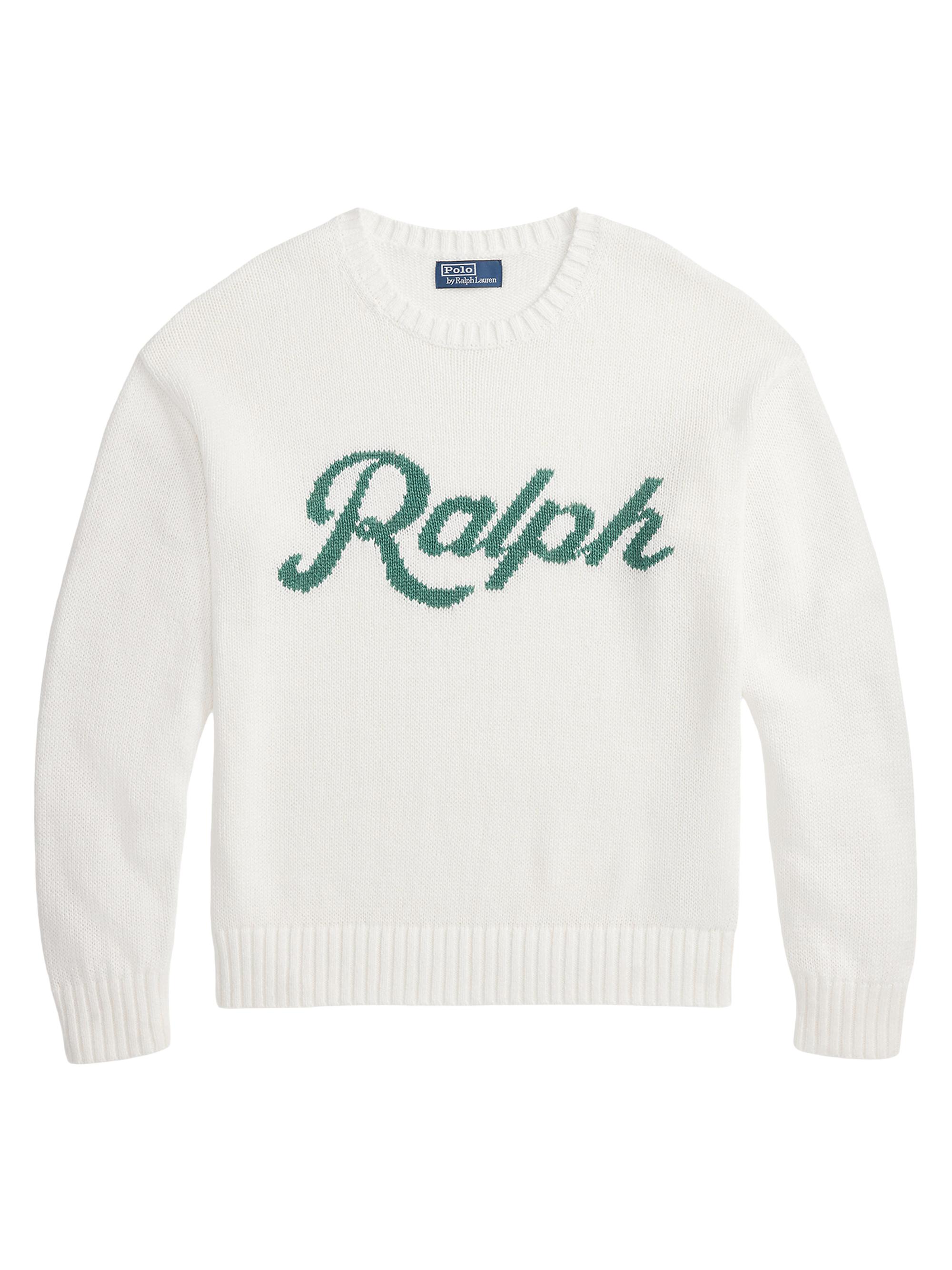 Polo Ralph Lauren Men's Logo Linen-Cotton Crewneck Sweater - Deckwash White Combo