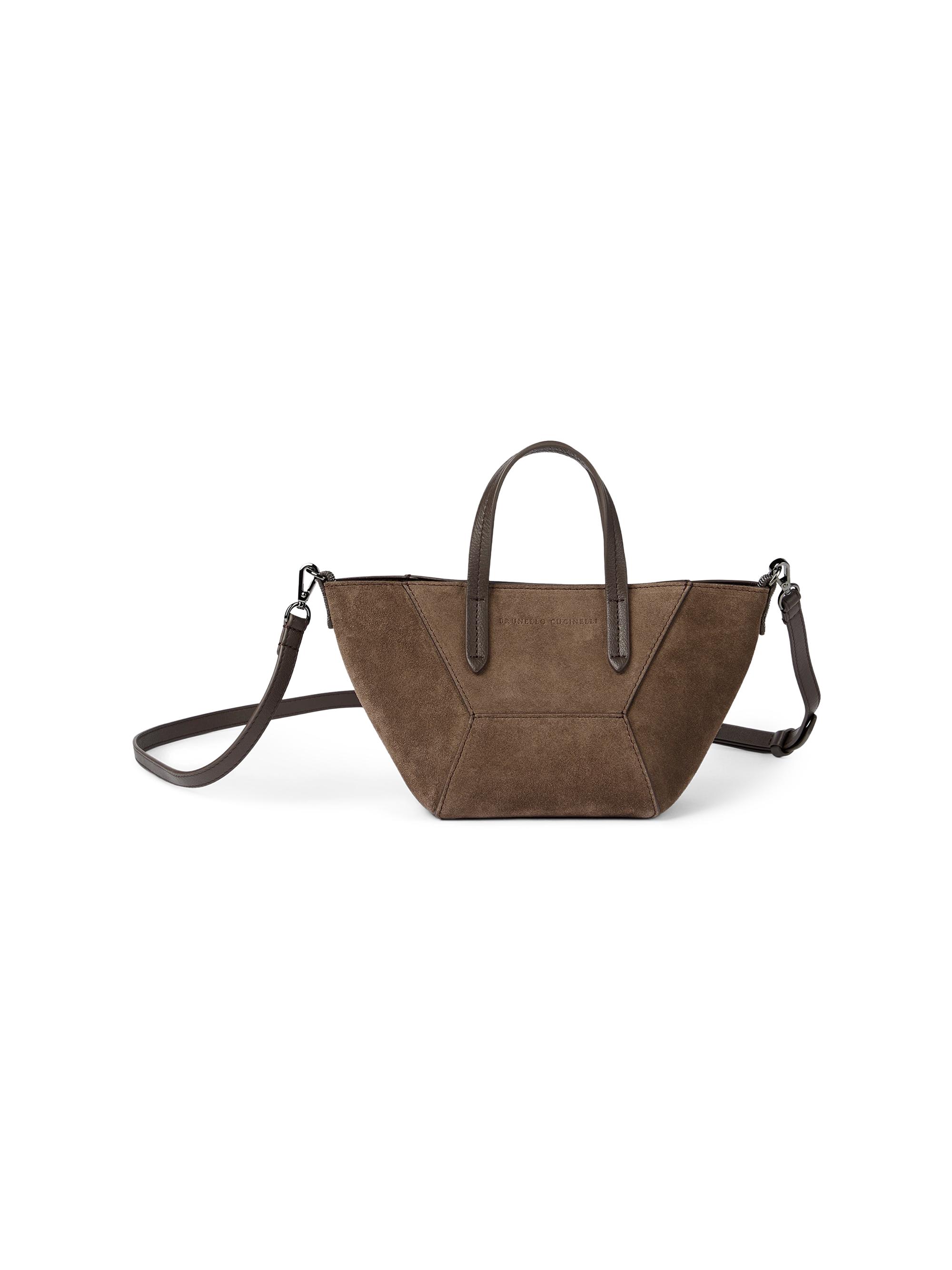 Brunello Cucinelli Women's Duo Mini Top Bag in Suede with Monili - Bark