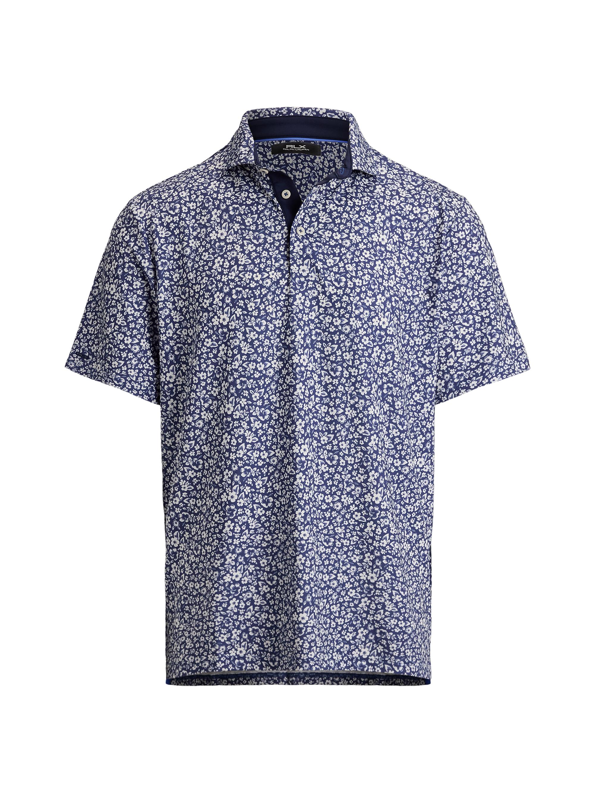 RLX Ralph Lauren Men's Lightweight Airflow Knit Polo Shirt - Refined Navy Ditsy Hibiscus