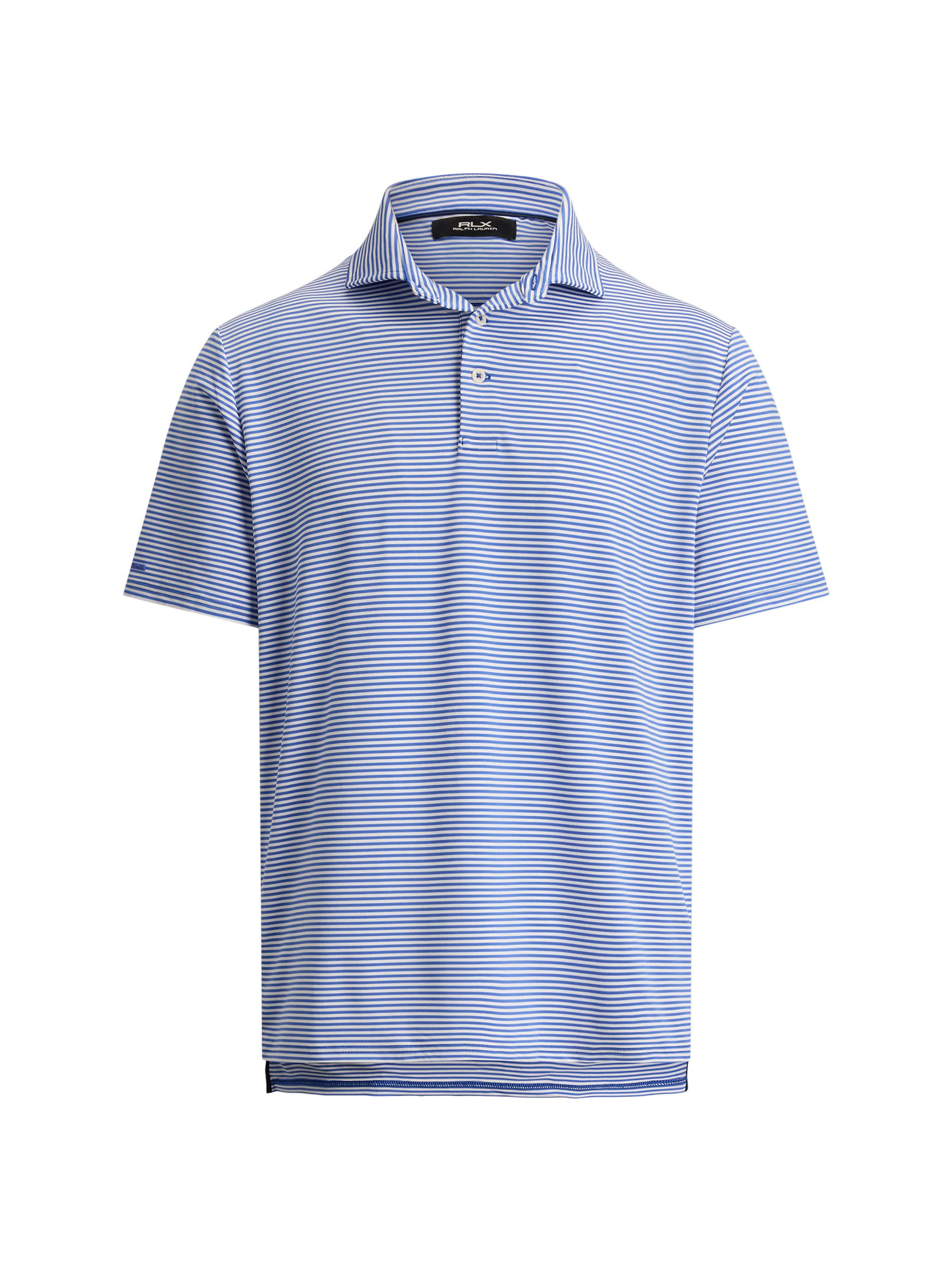 RLX Ralph Lauren Men's Striped Lightweight Airflow Knit Polo Shirt - Maidstone Blue Ceramic White
