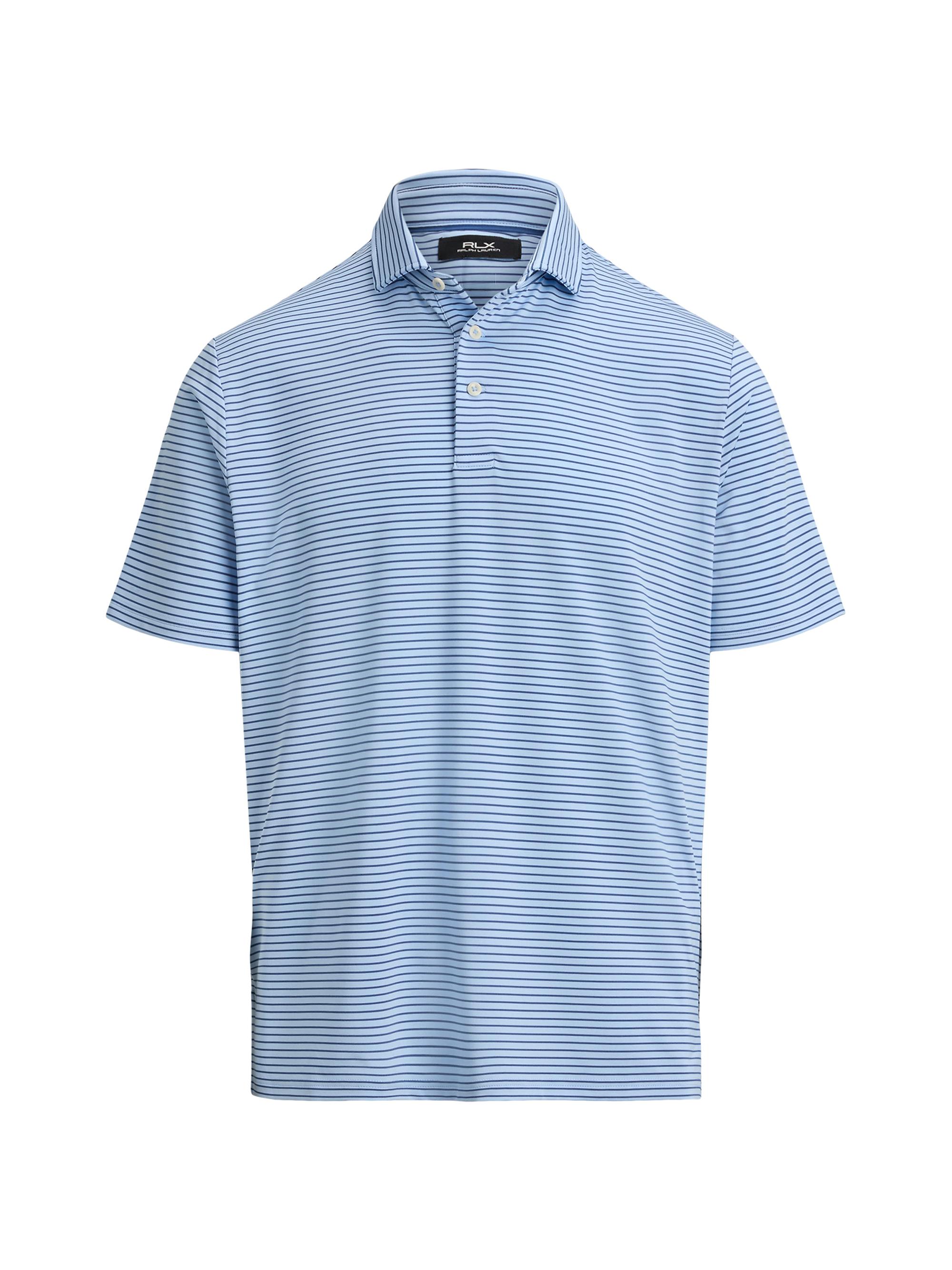 RLX Ralph Lauren Men's Striped Lightweight Airflow Knit Polo Shirt - Desert Rose Office Blue