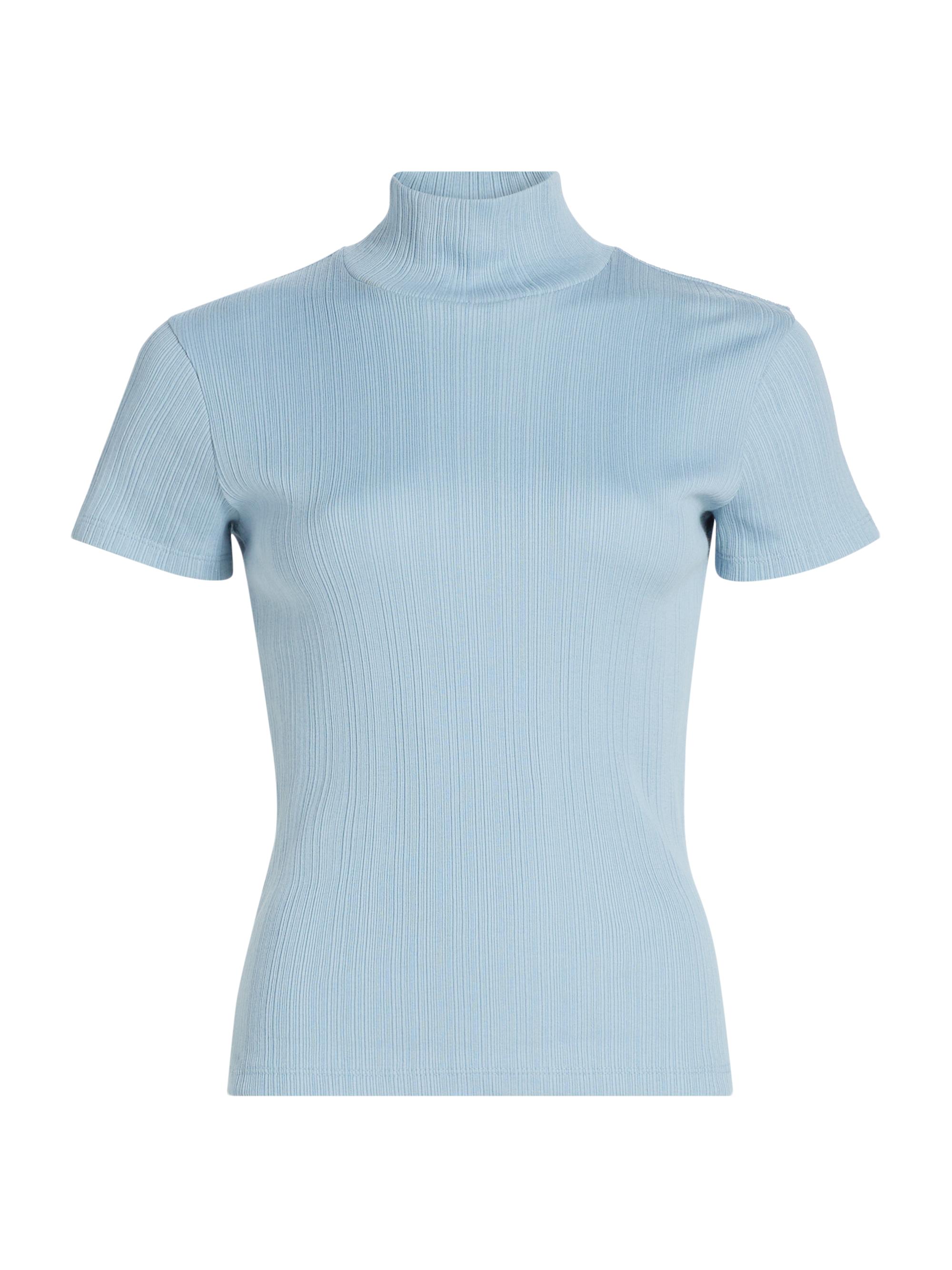 Rib-Knit Mock Turleneck Short-Sleeve Top