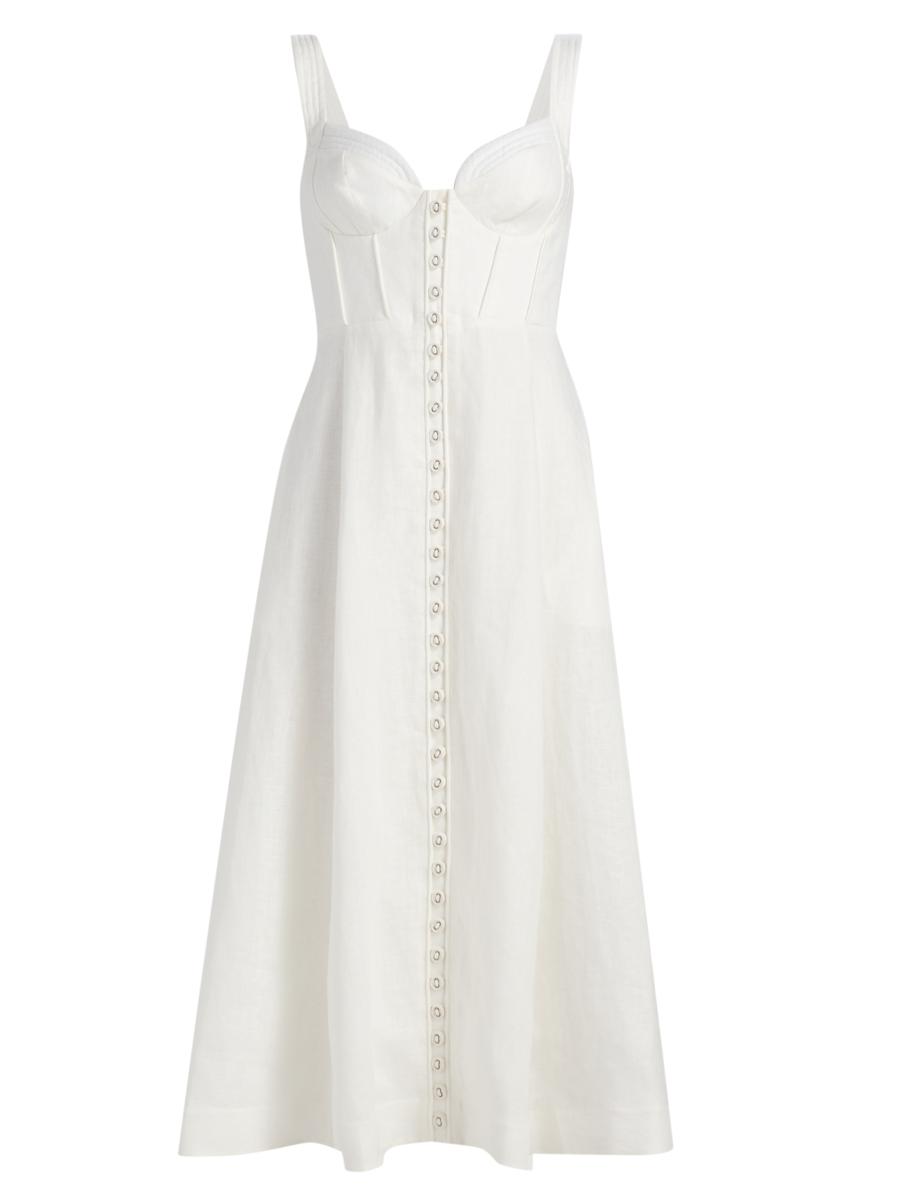 Zimmermann Women's Luna Buttoned Linen Picnic Dress In White