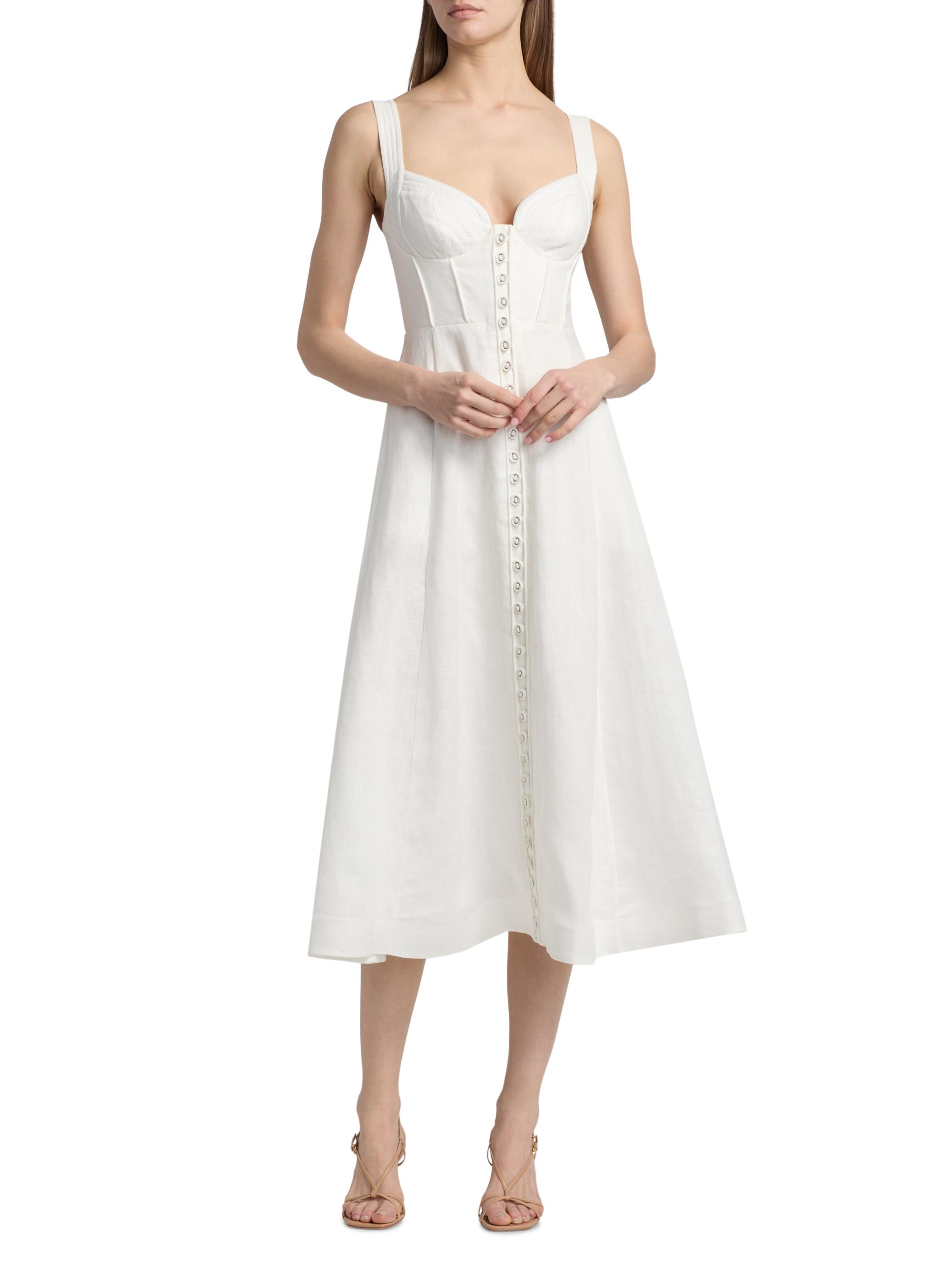 knee length dresses for ladies Oatmeal Linen Midi Dress Large main image 0