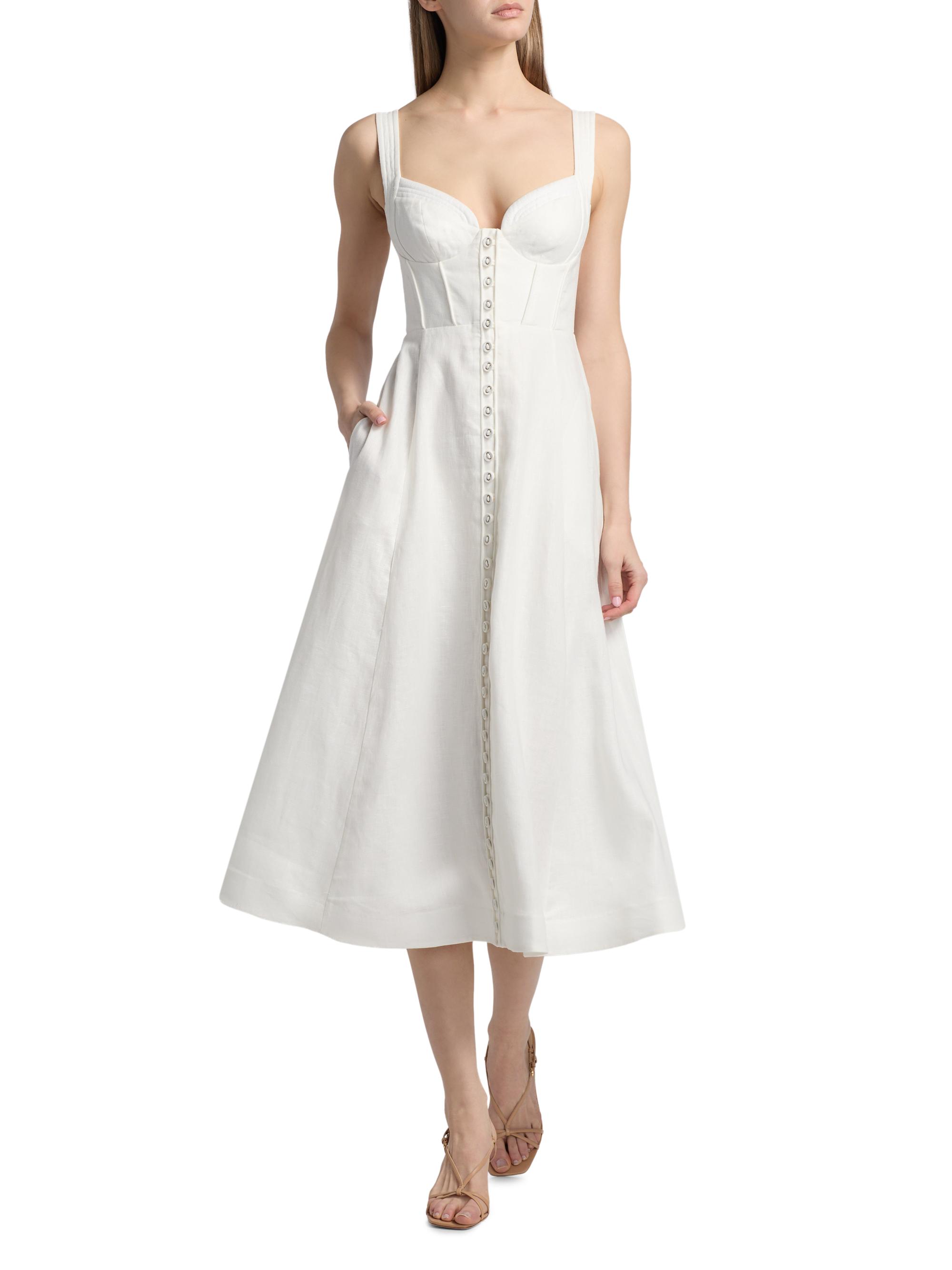 Zimmermann Luna Buttoned Linen Picnic Dress | Saks Fifth Avenue
