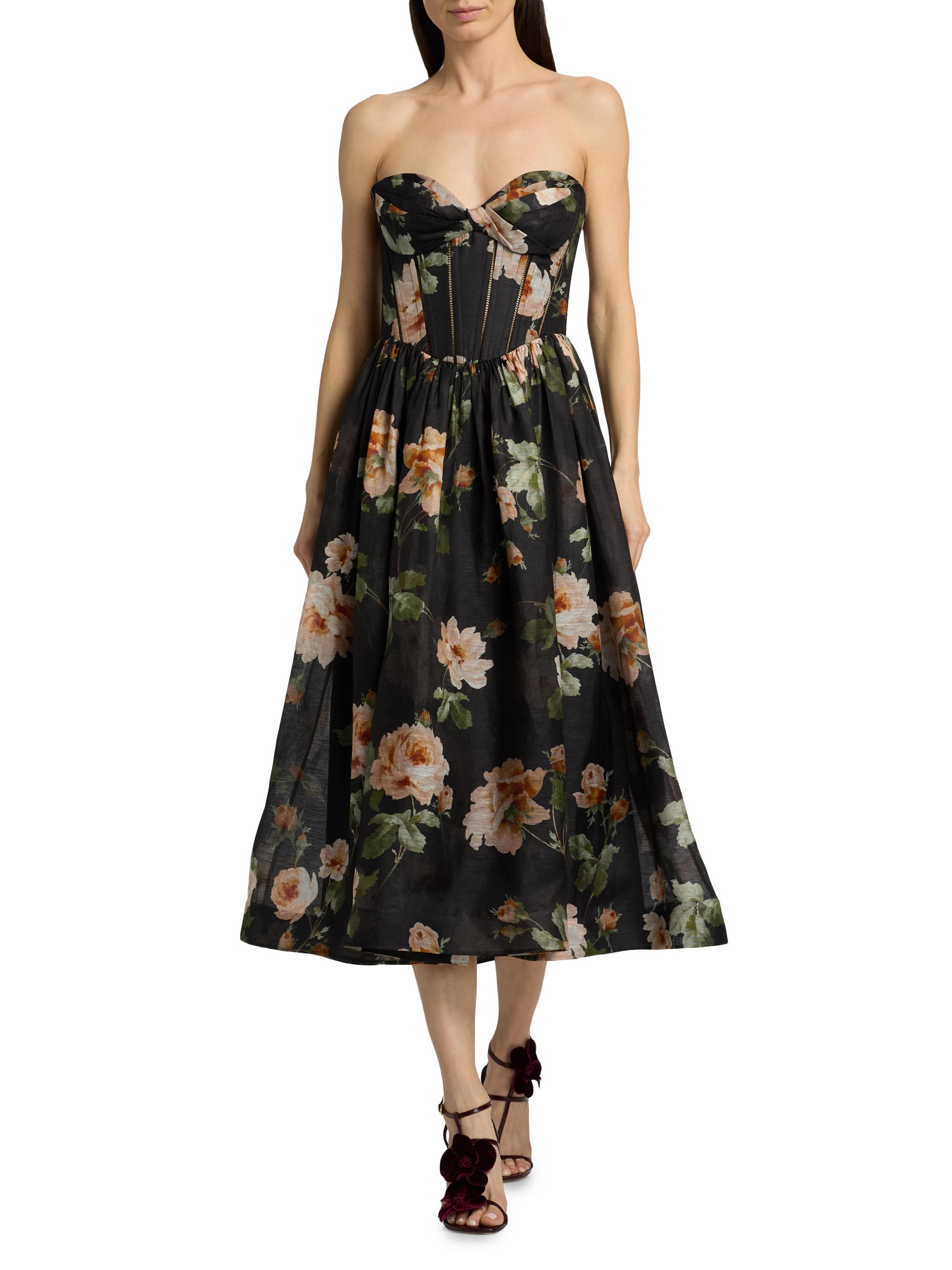 zimmermann black floral dress ZIMMERMANN Luna Corset Midi Dress | Black Rose
