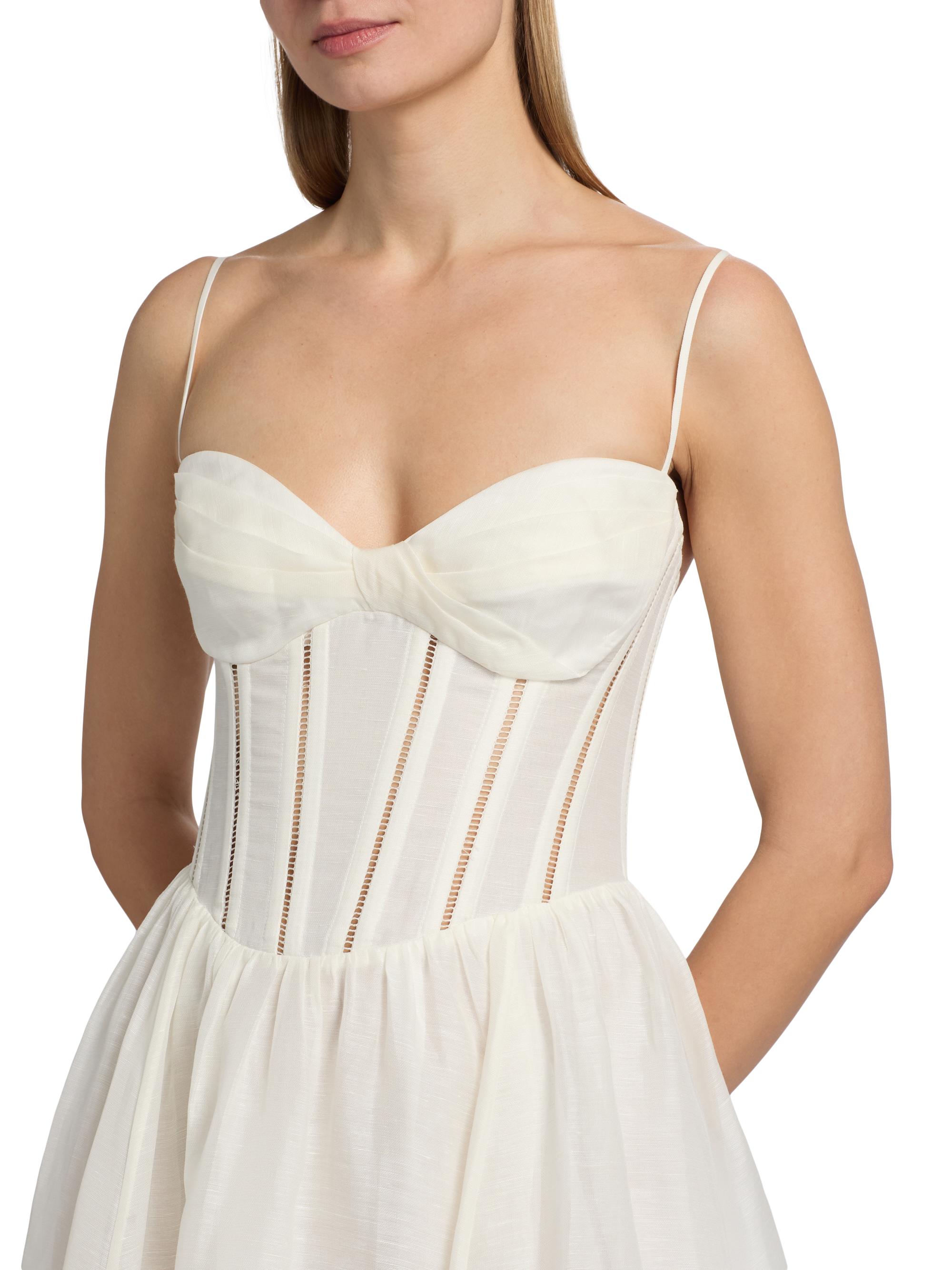 Zimmermann Luna Linen-Silk Corset A-Line Midi-Dress | Saks Fifth Avenue