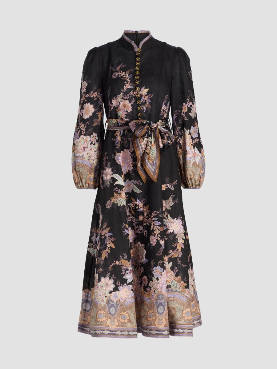 Zimmermann Luna Floral Linen Midi-Dress | Saks Fifth Avenue