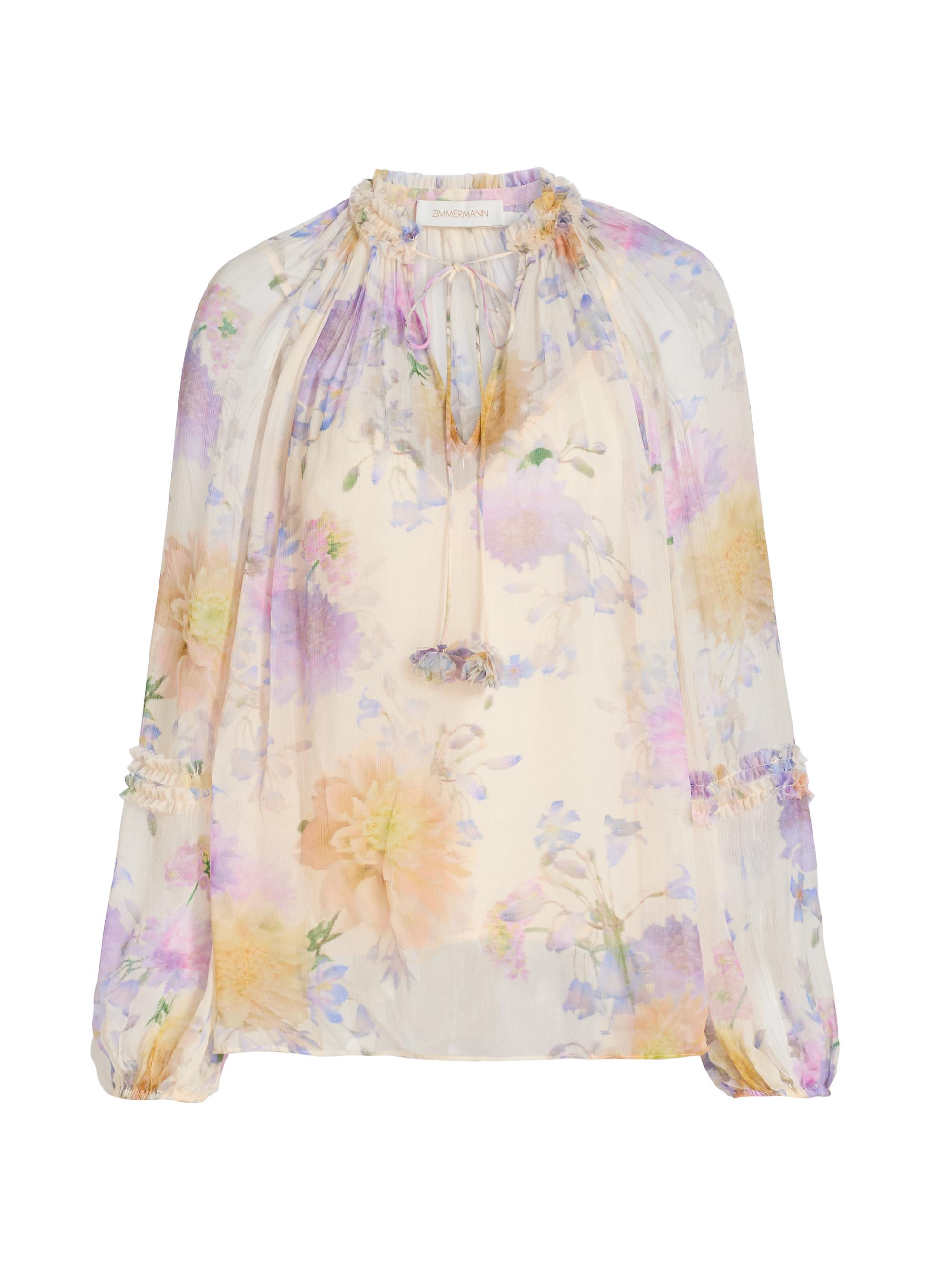 Zimmermann Women's Luna Floral Ruffled Billow Blouse - Cream Dahlia