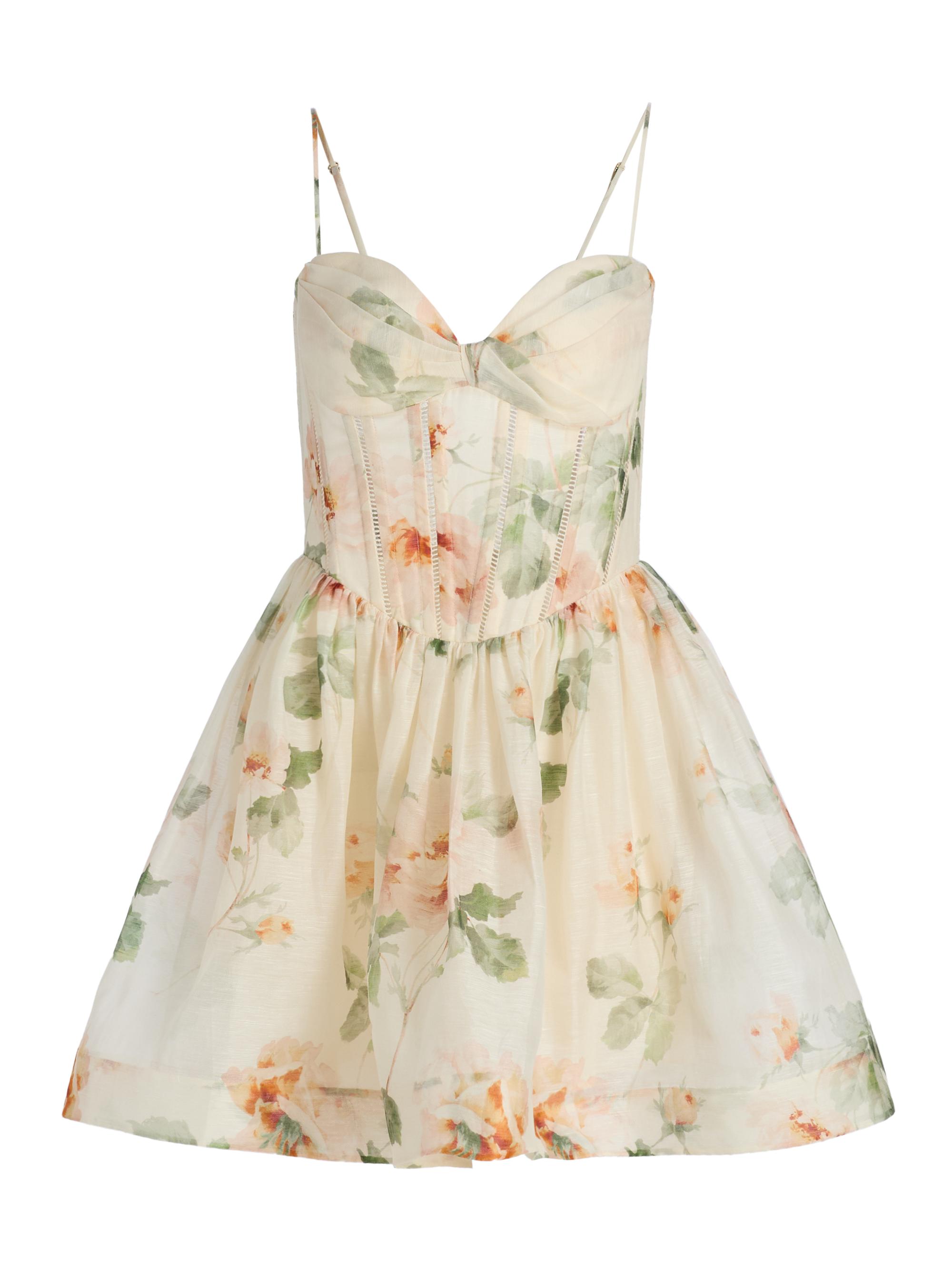 Zimmermann Women's Carousel Floral Linen-Silk Corset Minidress - Cream Rose
