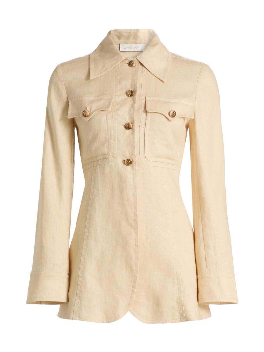 Zimmermann Women's Carousel Belted Linen Shirt In White