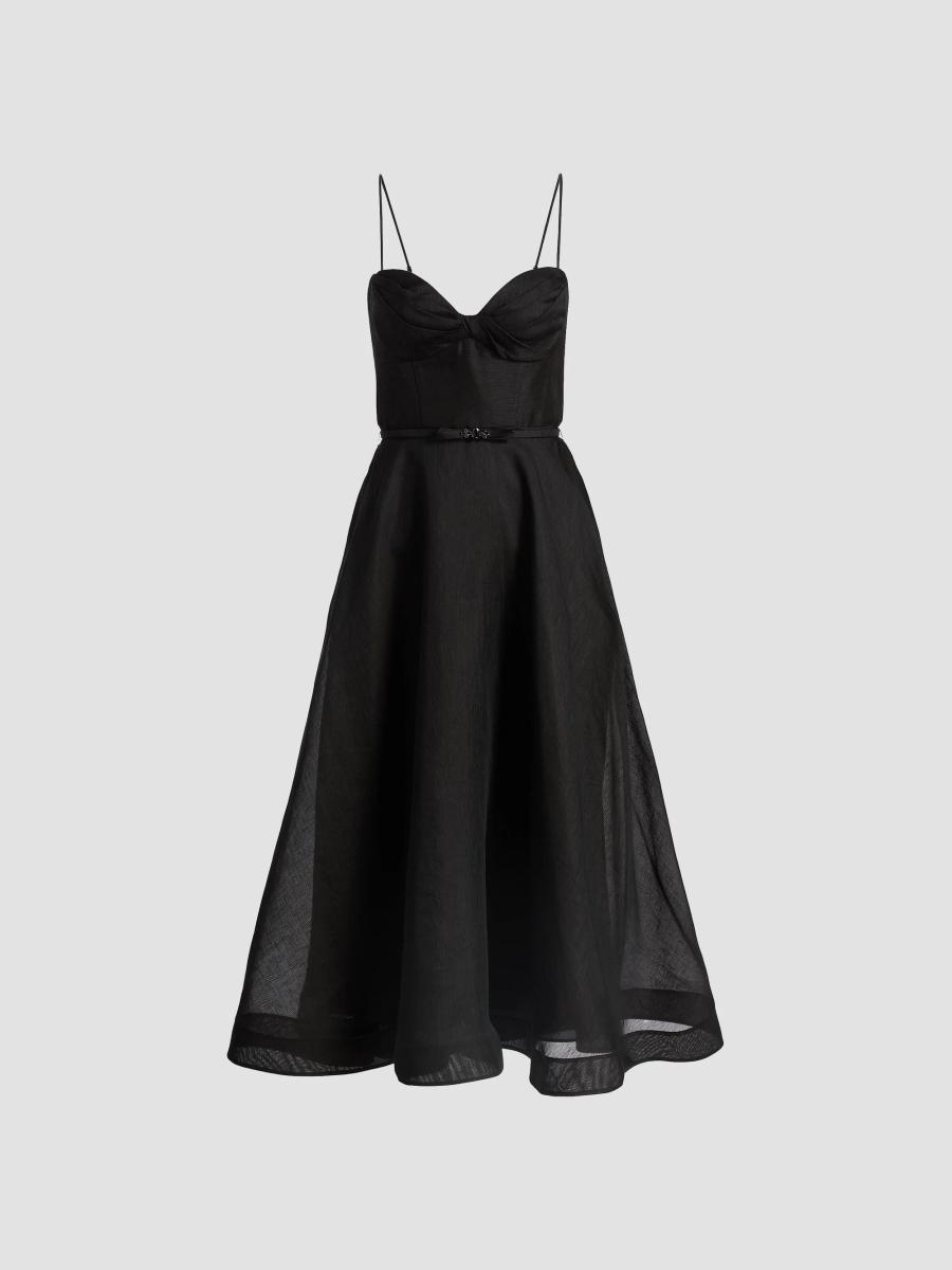 Zimmermann Luna Tie-Waist Linen-Silk A-Line Midi-Dress | Saks