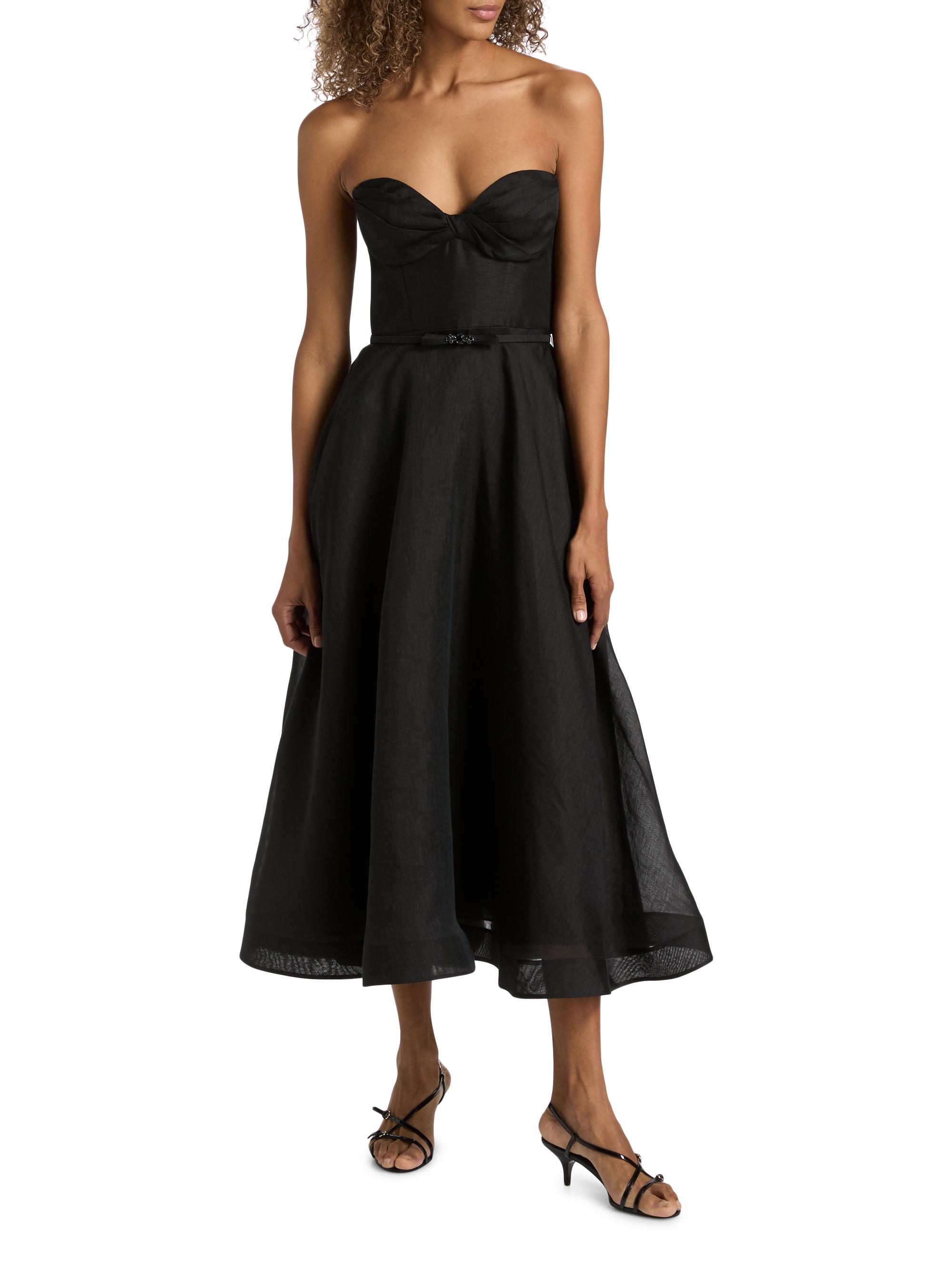 zimmermann black linen dress Illuminate Draped linen and cotton midi dress in black - Zimmermann