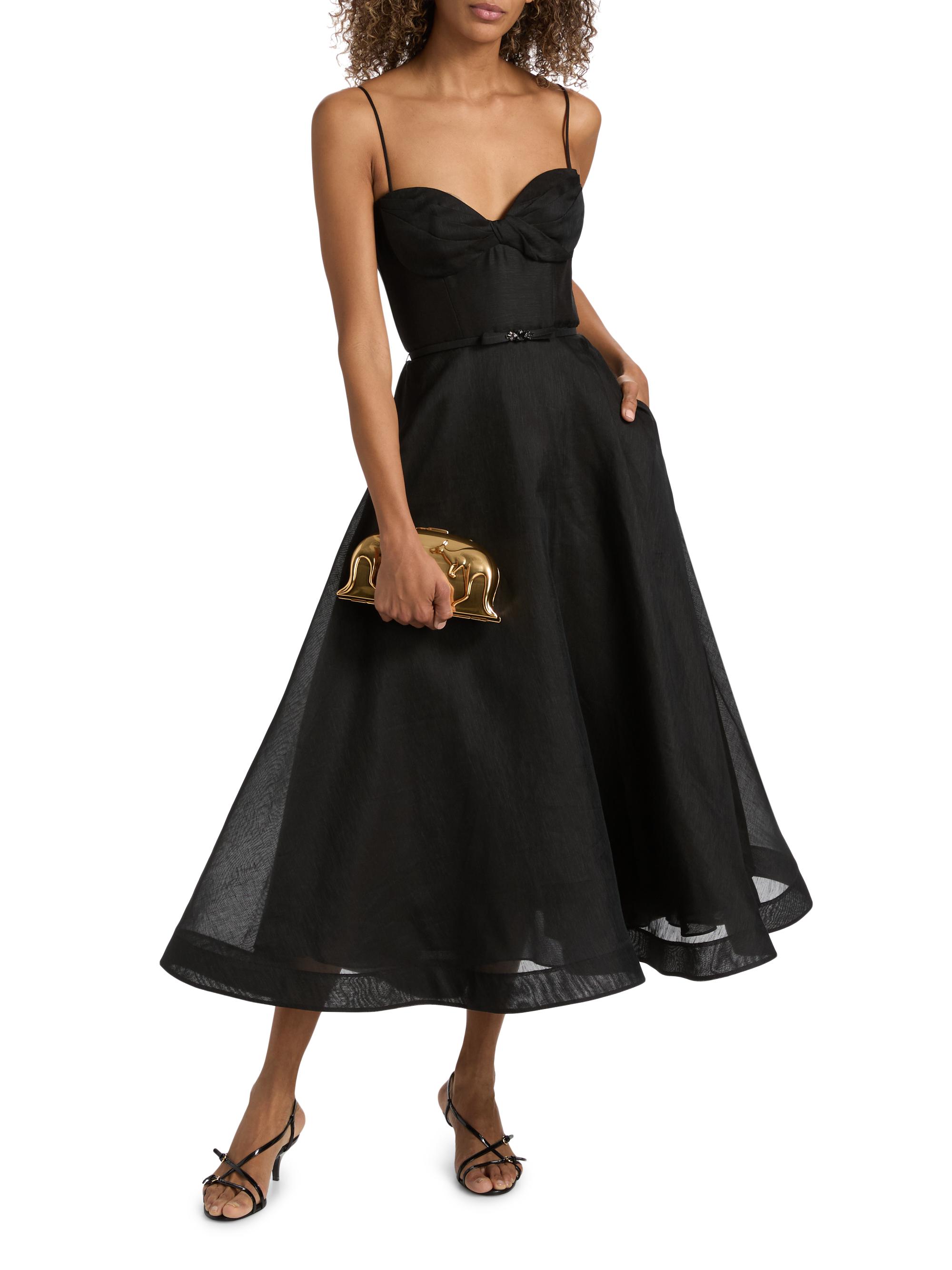 zimmermann black tie dress ZIMMERMANN Luna Structured Midi Dress | Women's Sweetheart Neckline Dress | Black