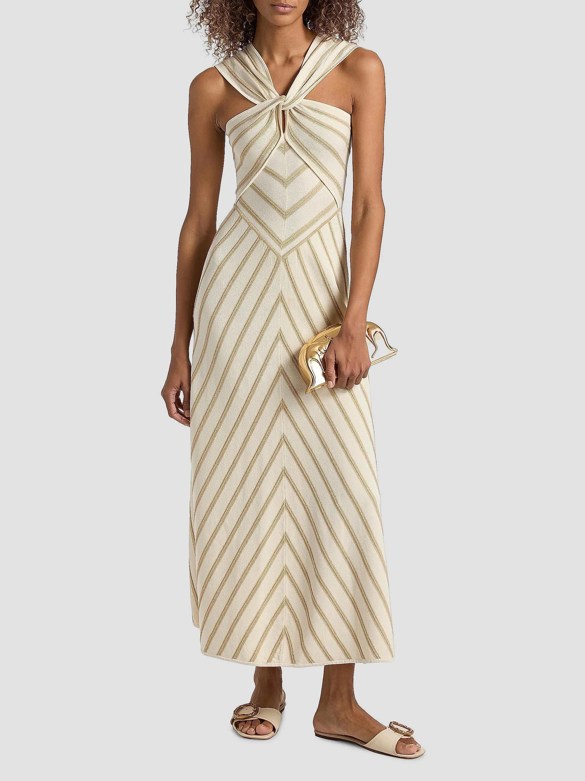 Zimmermann Luna Metallic Stripe A-Line Midi-Dress