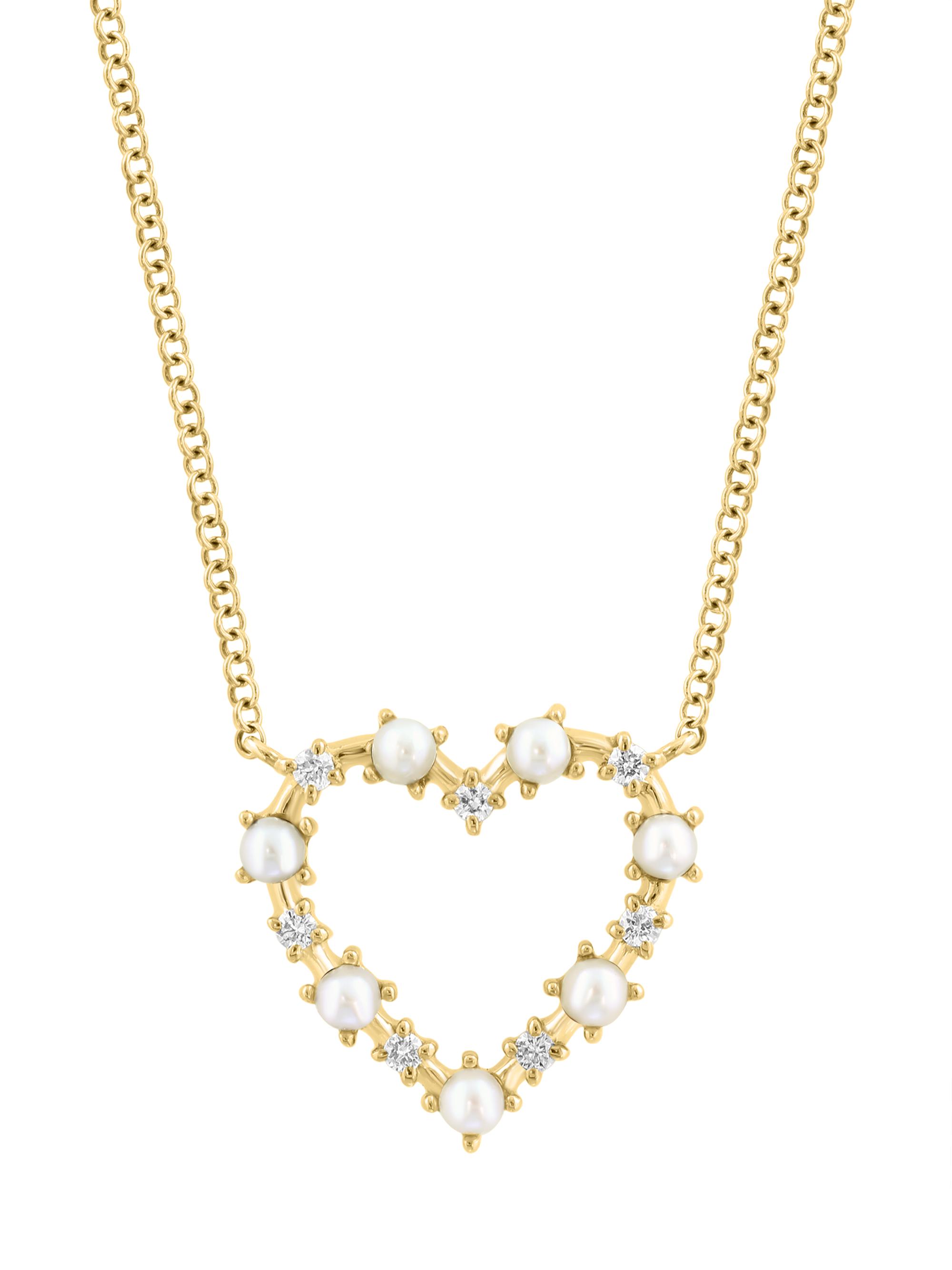 Saks Fifth Avenue Collection Women's 18K Yellow Gold, Cultured Freshwater Pearl & 0.09 TCW Diamond Heart Pendant Necklace - Yellow Gold